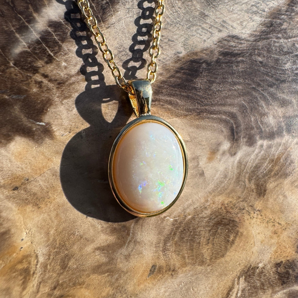 1.8ct Coober Pedy Opal Pendant Necklace ~ 'Standley Chasm Glow' | Yellow Gold Coated 925 Sterling Silver | Solid Australian Opal