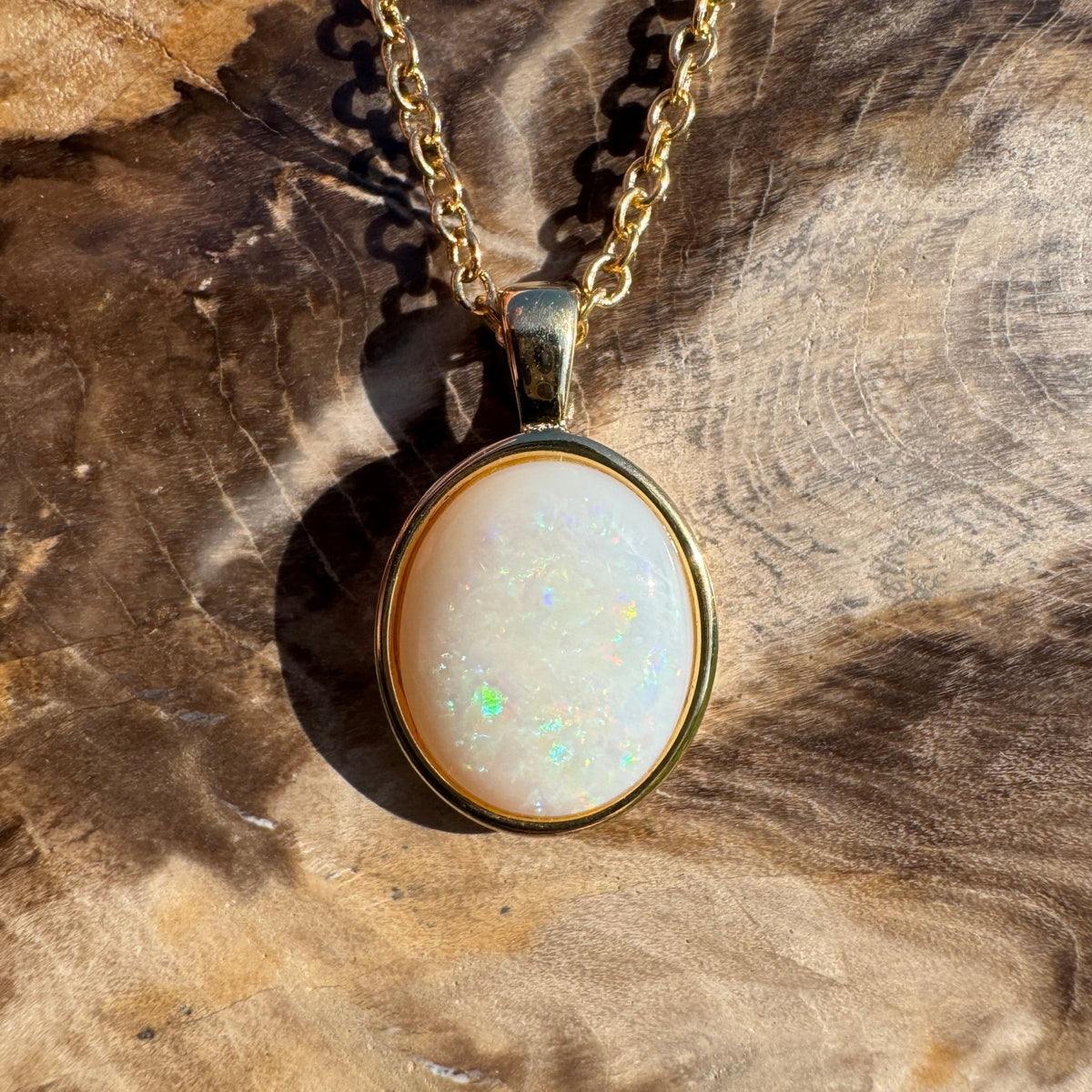 1.8ct Coober Pedy Opal Pendant Necklace ~ 'Standley Chasm Glow' | Yellow Gold Coated 925 Sterling Silver | Solid Australian Opal