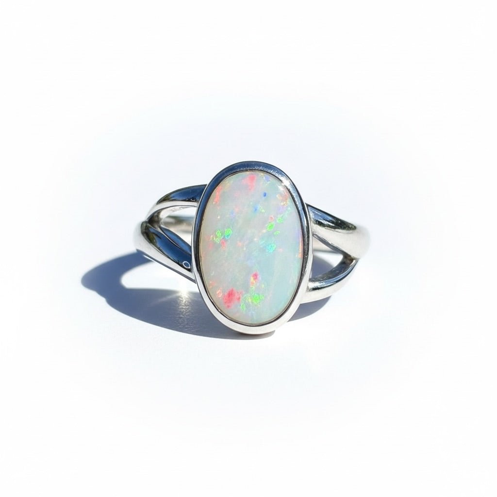1.8ct Coober Pedy Opal Ring ~ 'Red Centre Halo' | 925 Sterling Silver | Solid Australian Opal
