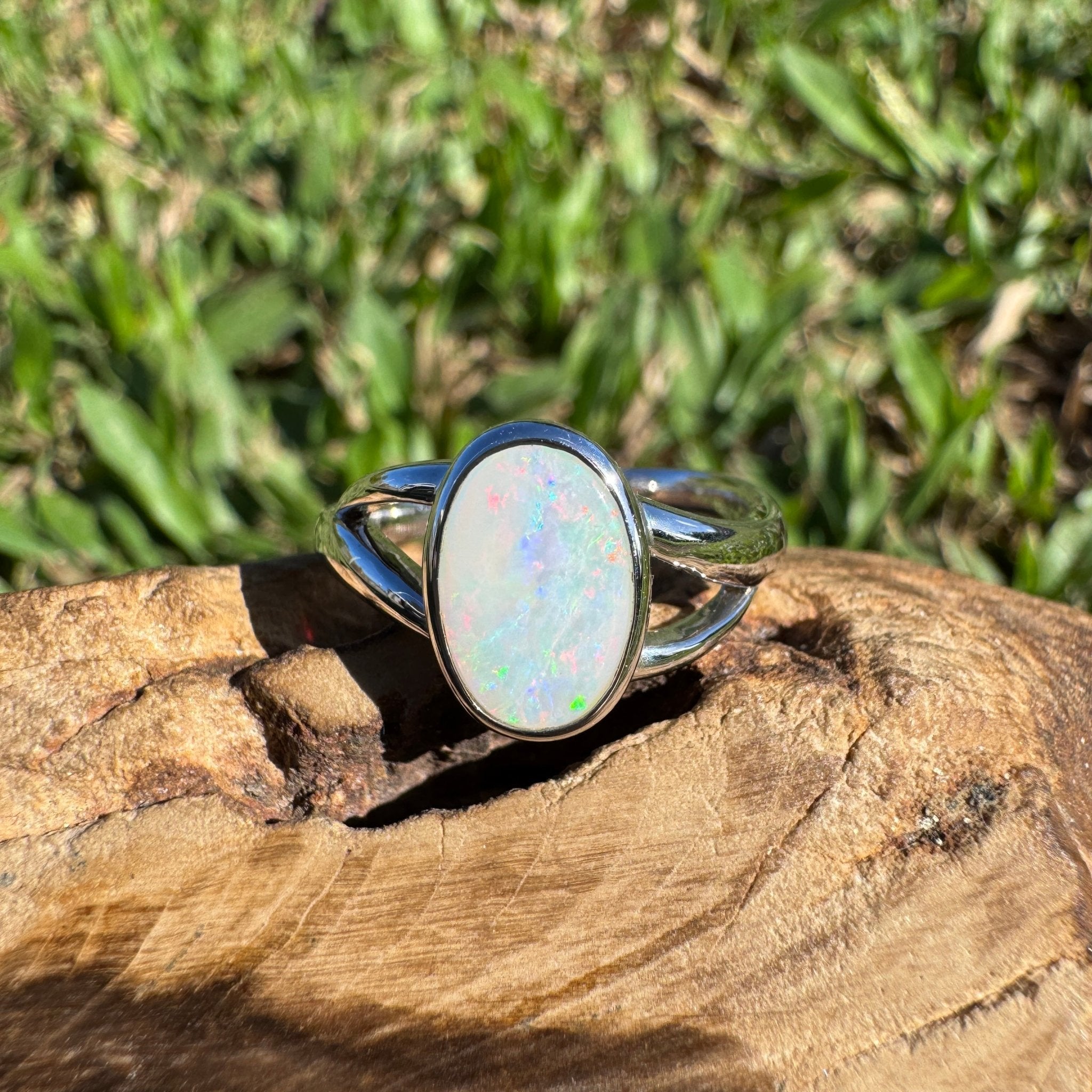 1.8ct Coober Pedy Opal Ring ~ 'Red Centre Halo' | 925 Sterling Silver | Solid Australian Opal
