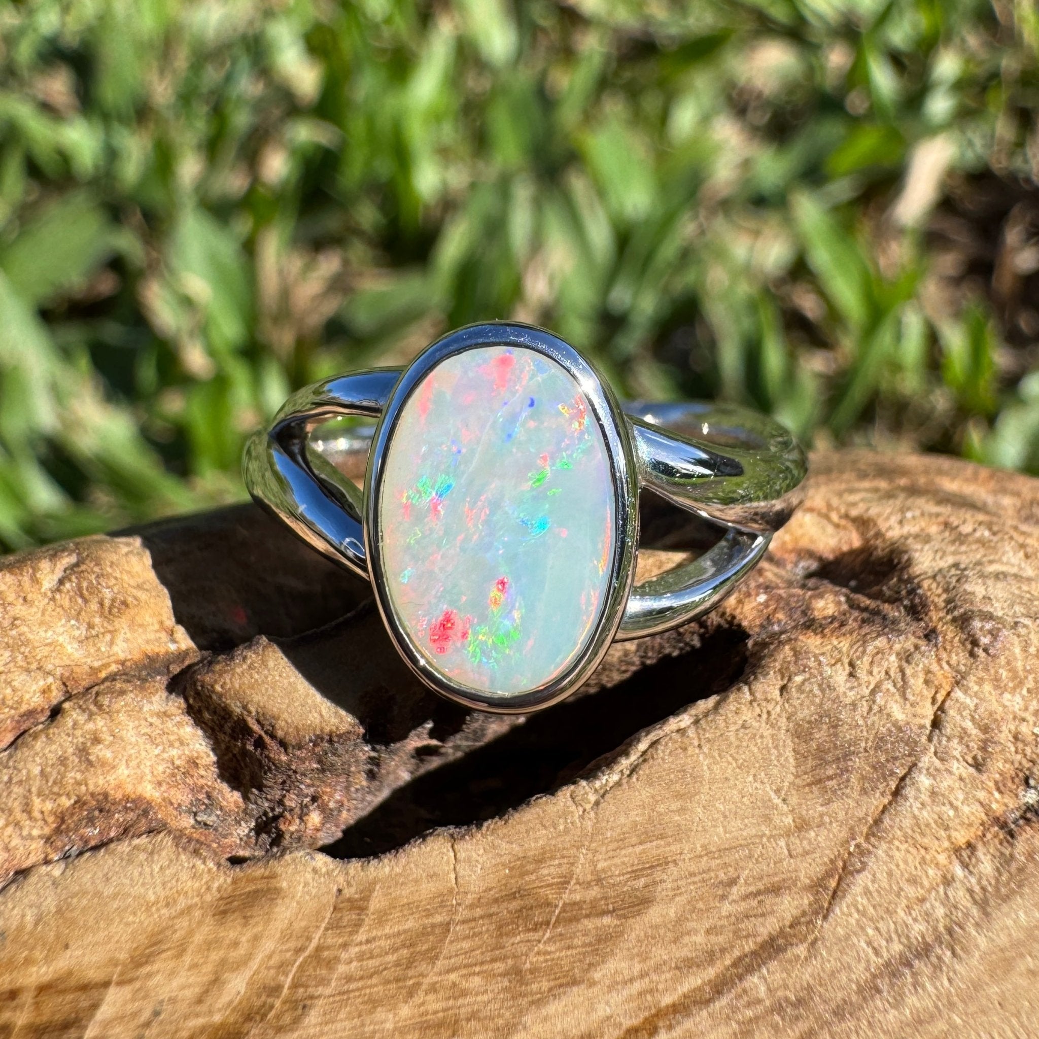 1.8ct Coober Pedy Opal Ring ~ 'Red Centre Halo' | 925 Sterling Silver | Solid Australian Opal