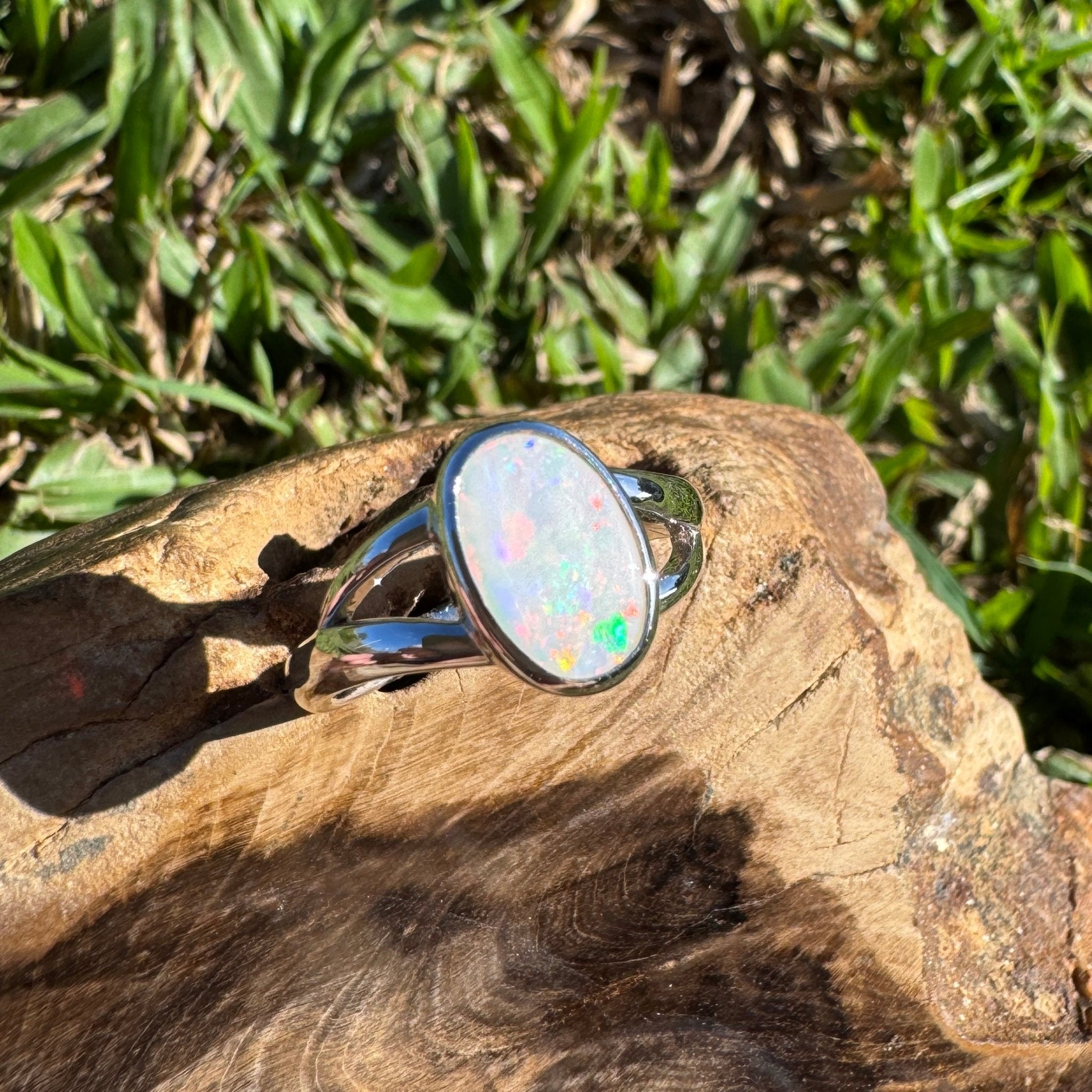 1.8ct Coober Pedy Opal Ring ~ 'Red Centre Halo' | 925 Sterling Silver | Solid Australian Opal