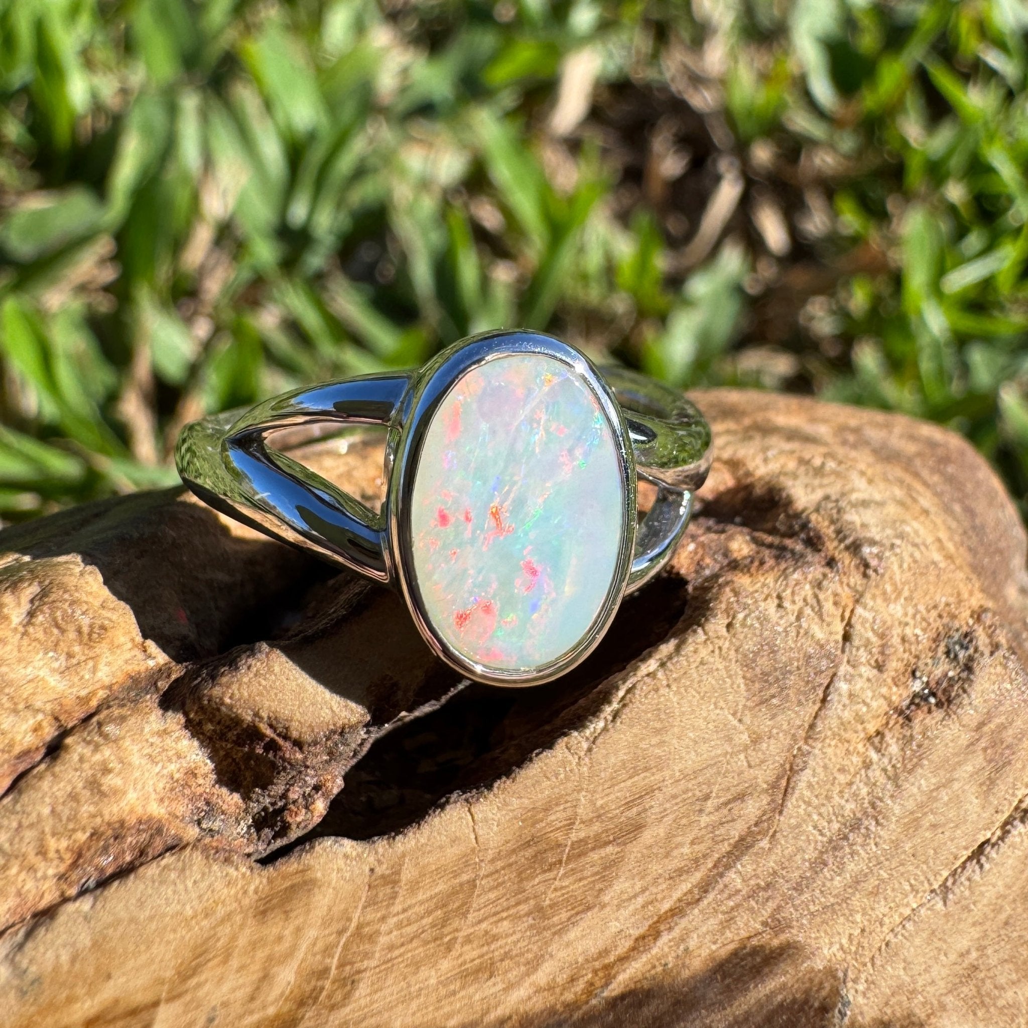 1.8ct Coober Pedy Opal Ring ~ 'Red Centre Halo' | 925 Sterling Silver | Solid Australian Opal