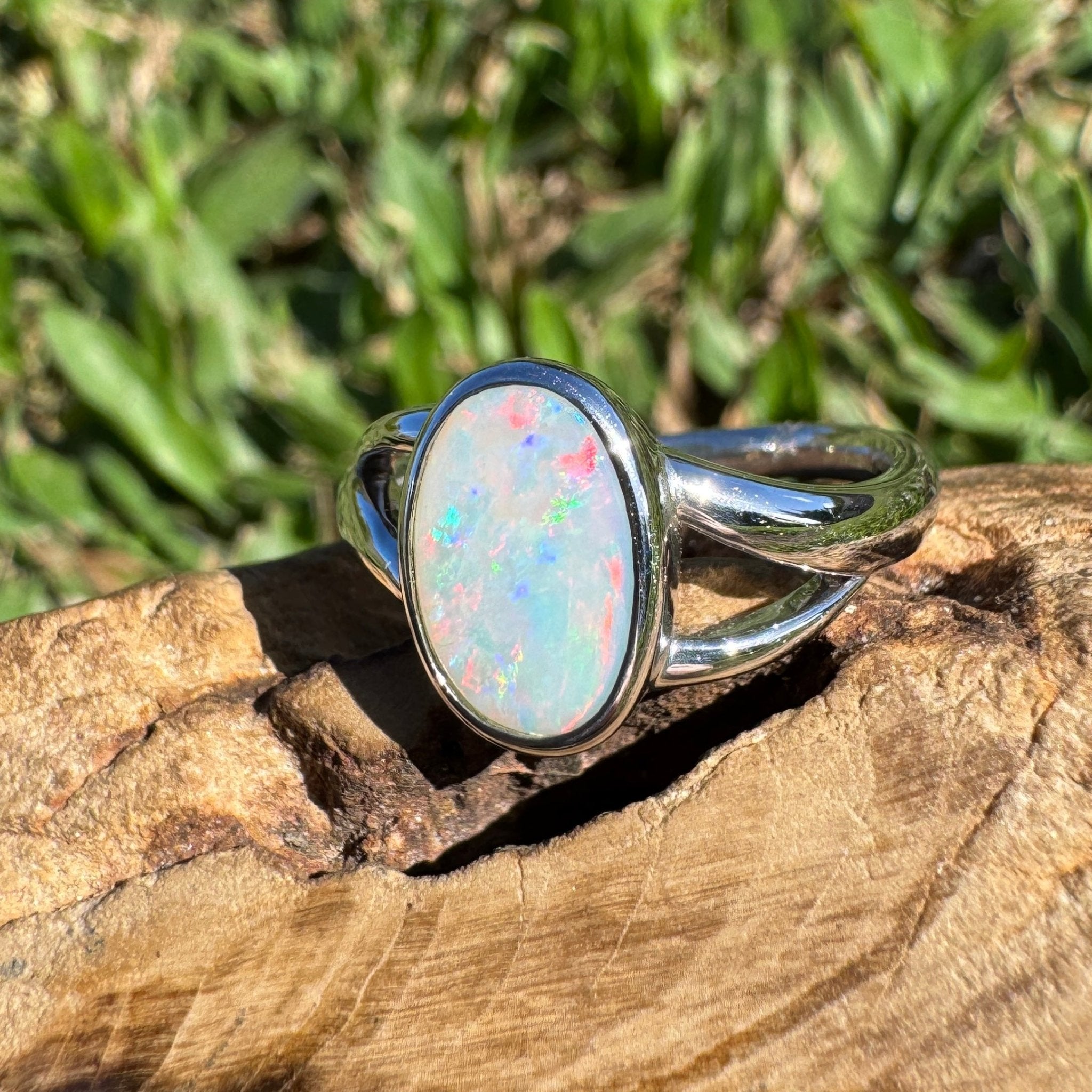 1.8ct Coober Pedy Opal Ring ~ 'Red Centre Halo' | 925 Sterling Silver | Solid Australian Opal