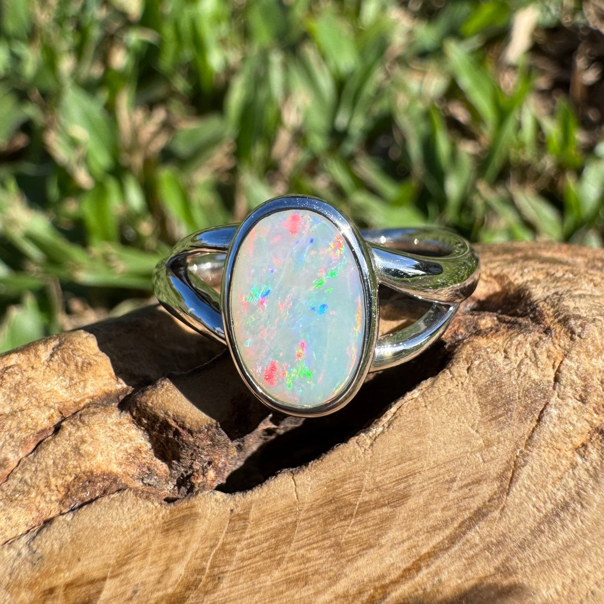 1.8ct Coober Pedy Opal Ring ~ 'Red Centre Halo' | 925 Sterling Silver | Solid Australian Opal