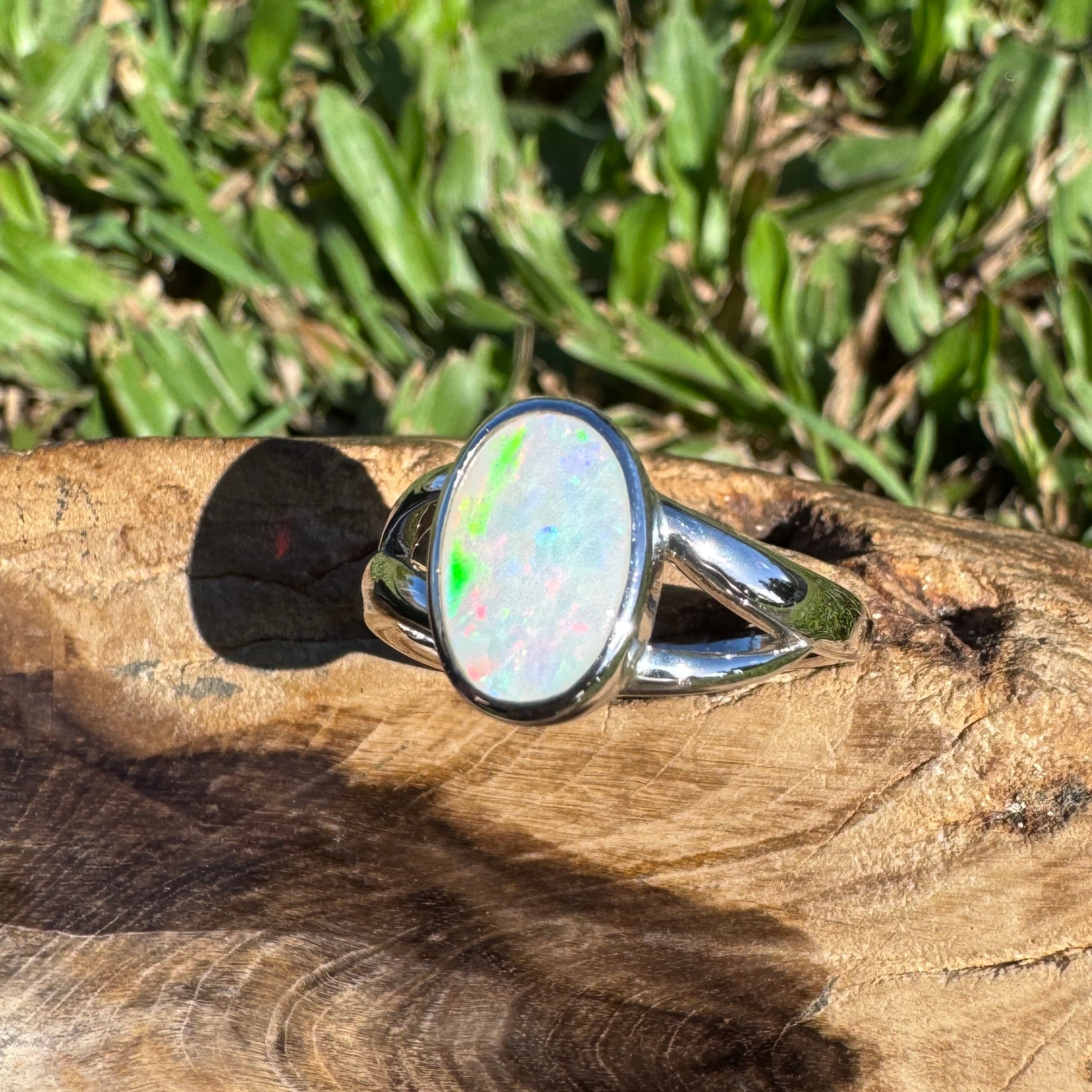 1.8ct Coober Pedy Opal Ring ~ 'Red Centre Halo' | 925 Sterling Silver | Solid Australian Opal