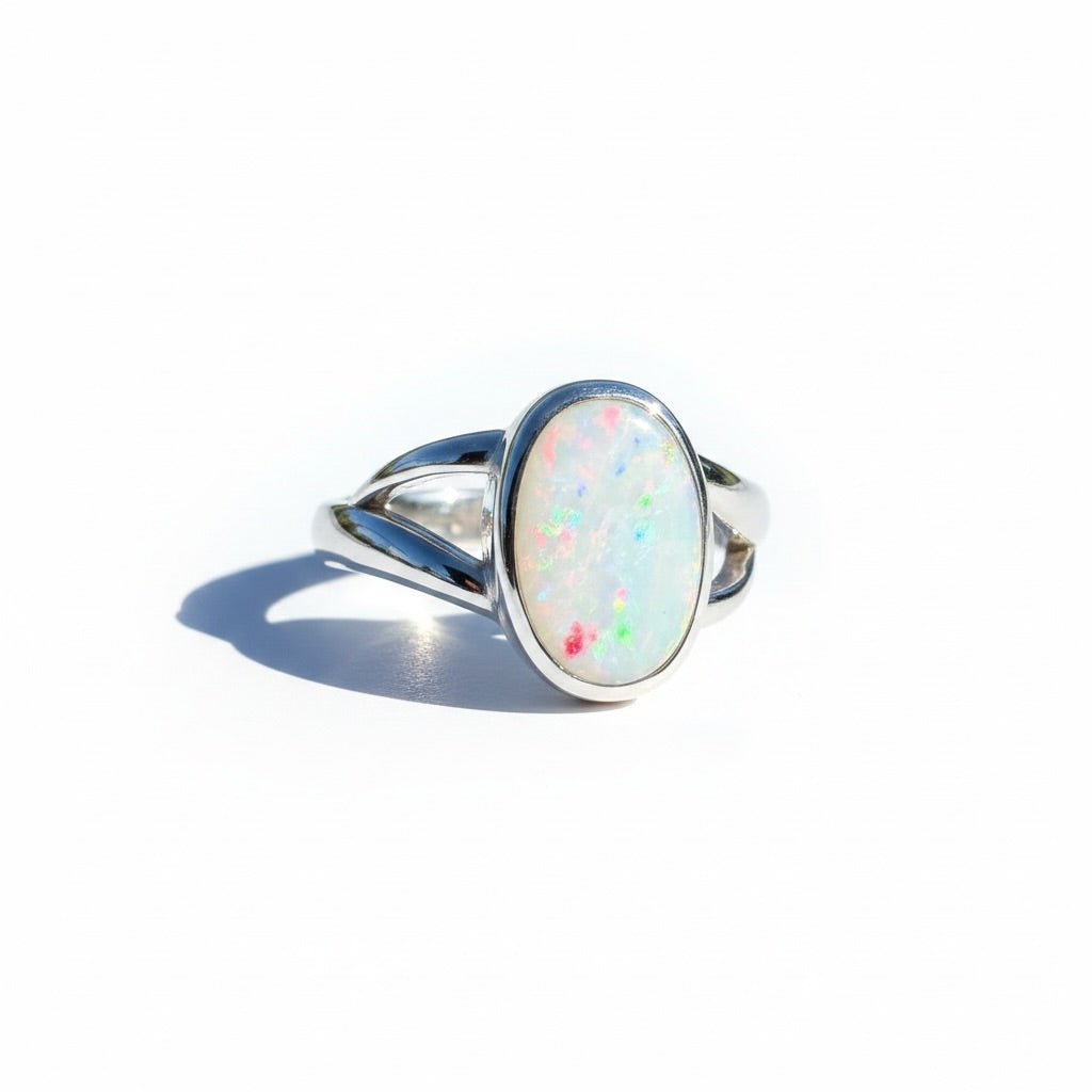 1.8ct Coober Pedy Opal Ring ~ 'Red Centre Halo' | 925 Sterling Silver | Solid Australian Opal