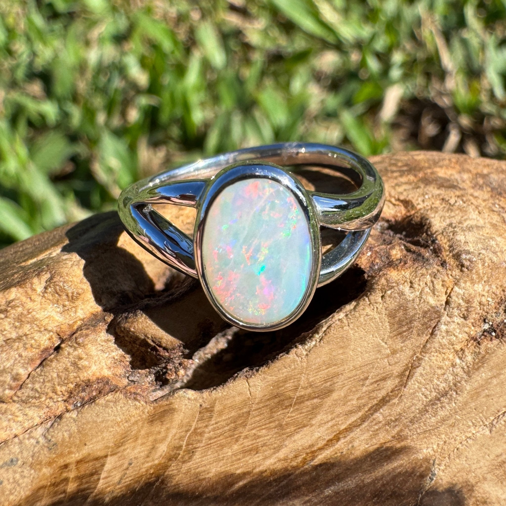 1.8ct Coober Pedy Opal Ring ~ 'Red Centre Halo' | 925 Sterling Silver | Solid Australian Opal