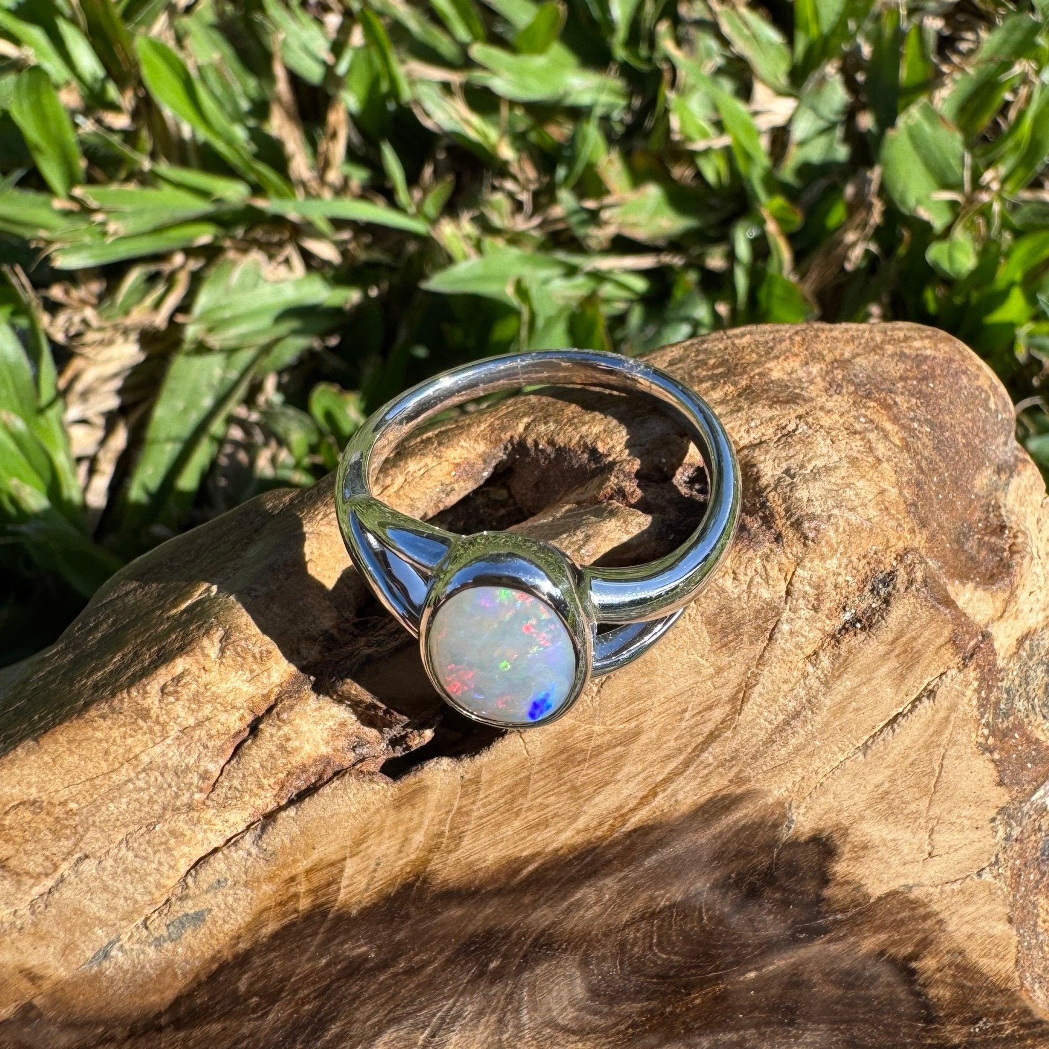 1.8ct Coober Pedy Opal Ring ~ 'Red Centre Halo' | 925 Sterling Silver | Solid Australian Opal
