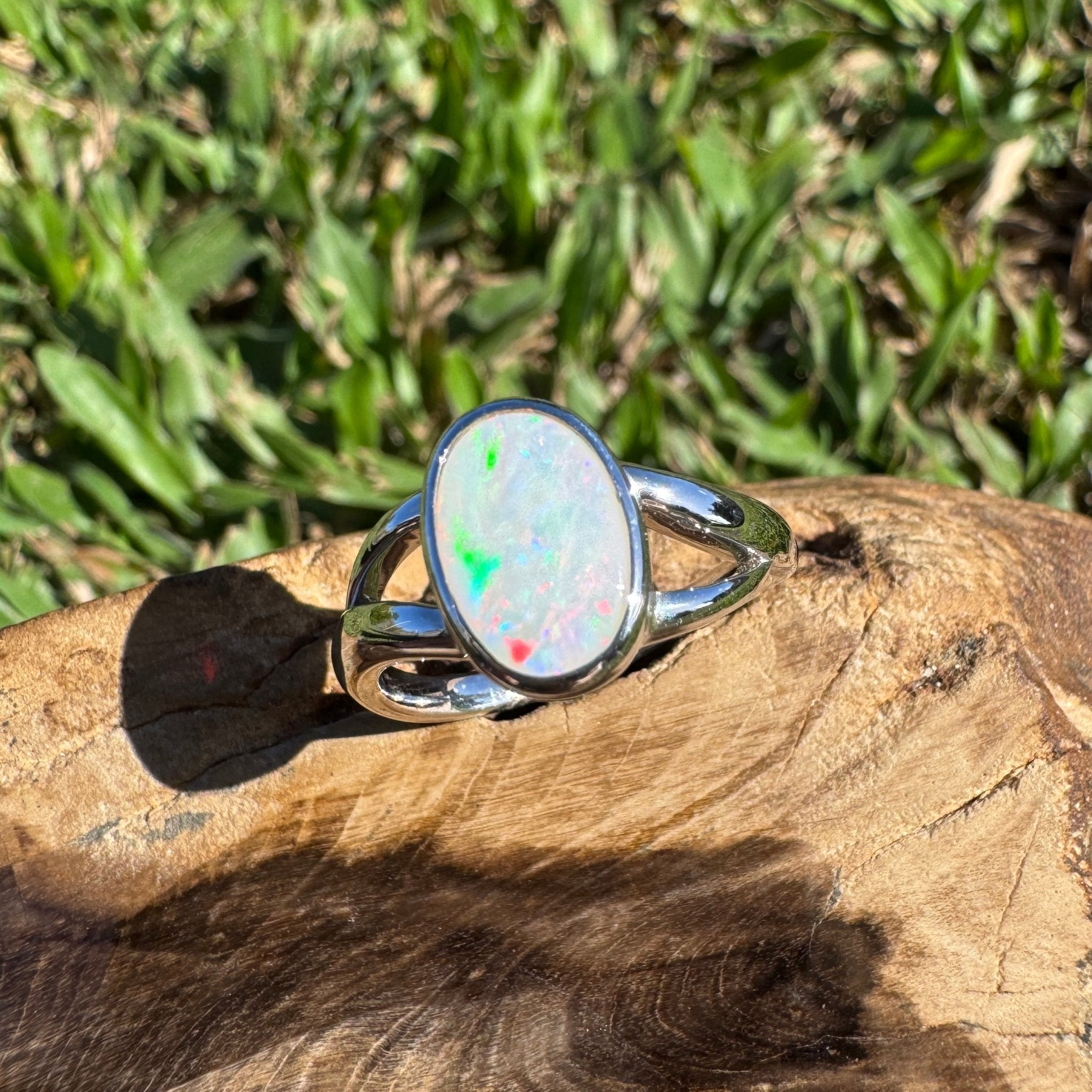 1.8ct Coober Pedy Opal Ring ~ 'Red Centre Halo' | 925 Sterling Silver | Solid Australian Opal