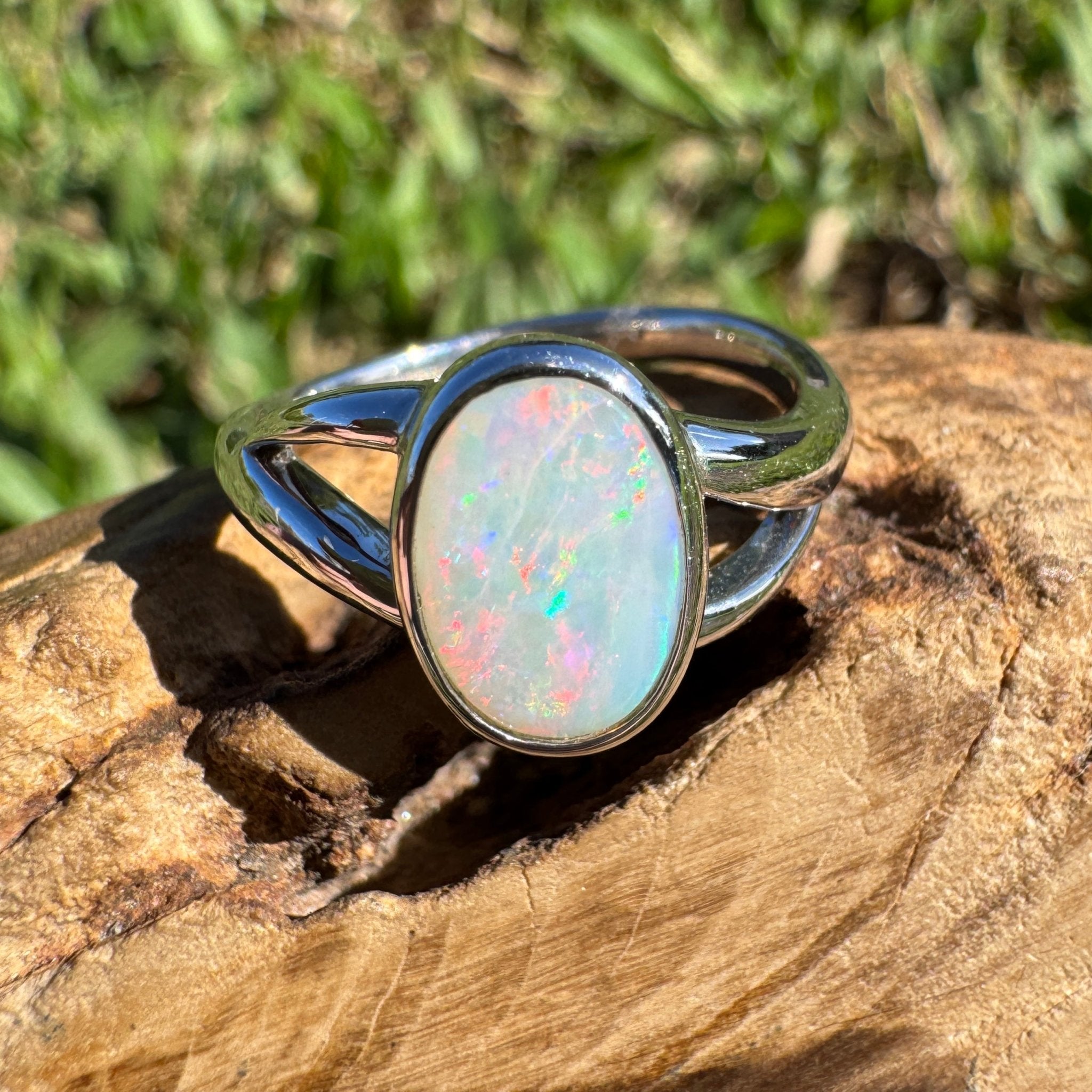 1.8ct Coober Pedy Opal Ring ~ 'Red Centre Halo' | 925 Sterling Silver | Solid Australian Opal