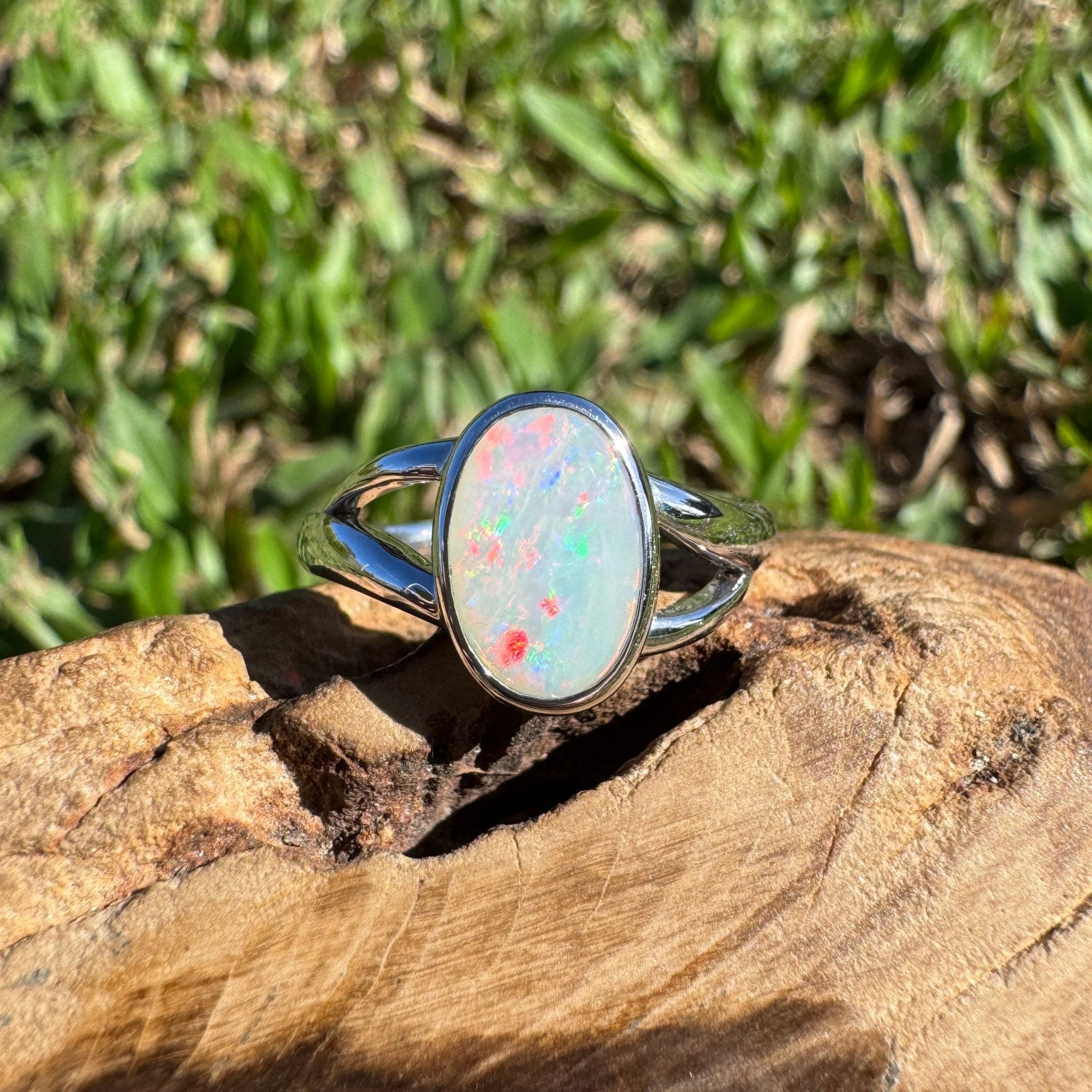 1.8ct Coober Pedy Opal Ring ~ 'Red Centre Halo' | 925 Sterling Silver | Solid Australian Opal