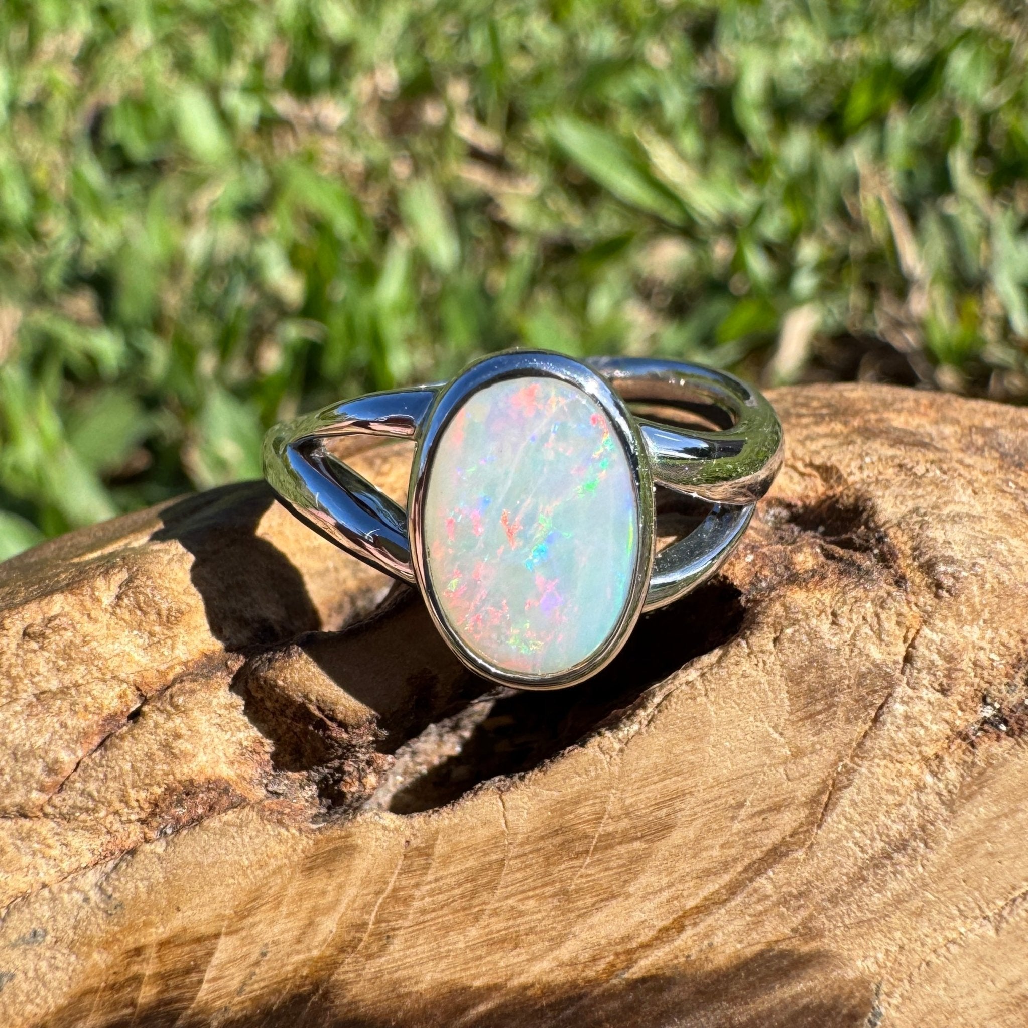1.8ct Coober Pedy Opal Ring ~ 'Red Centre Halo' | 925 Sterling Silver | Solid Australian Opal