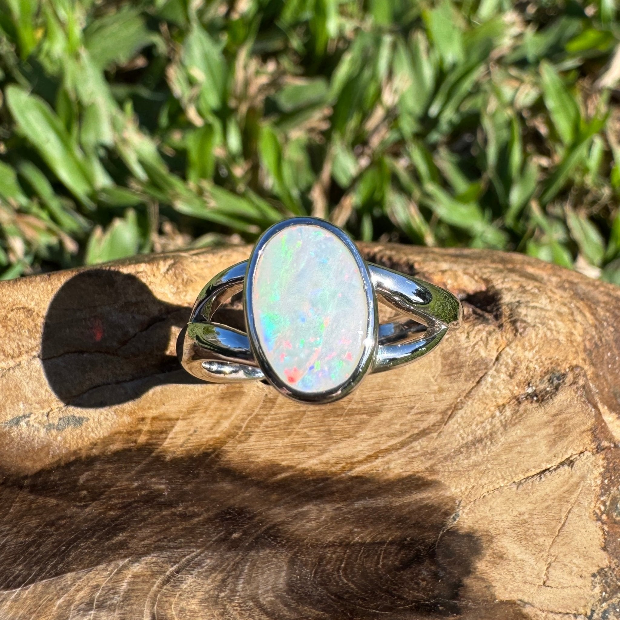 1.8ct Coober Pedy Opal Ring ~ 'Red Centre Halo' | 925 Sterling Silver | Solid Australian Opal