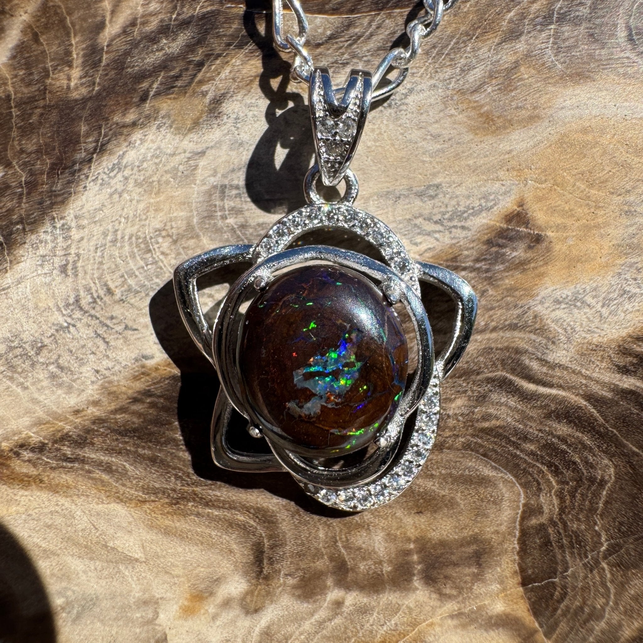 1.8ct Queensland Opal Pendant Necklace ~ 'Cape Otway Fire' | 925 Sterling Silver | Solid Australian Opal