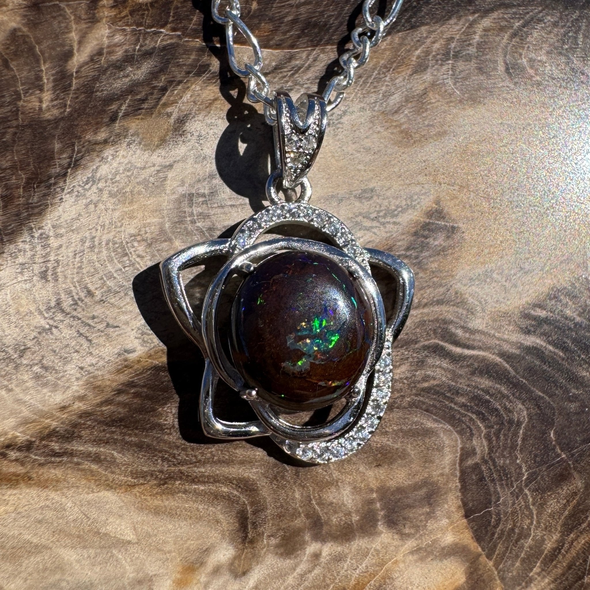 1.8ct Queensland Opal Pendant Necklace ~ 'Cape Otway Fire' | 925 Sterling Silver | Solid Australian Opal