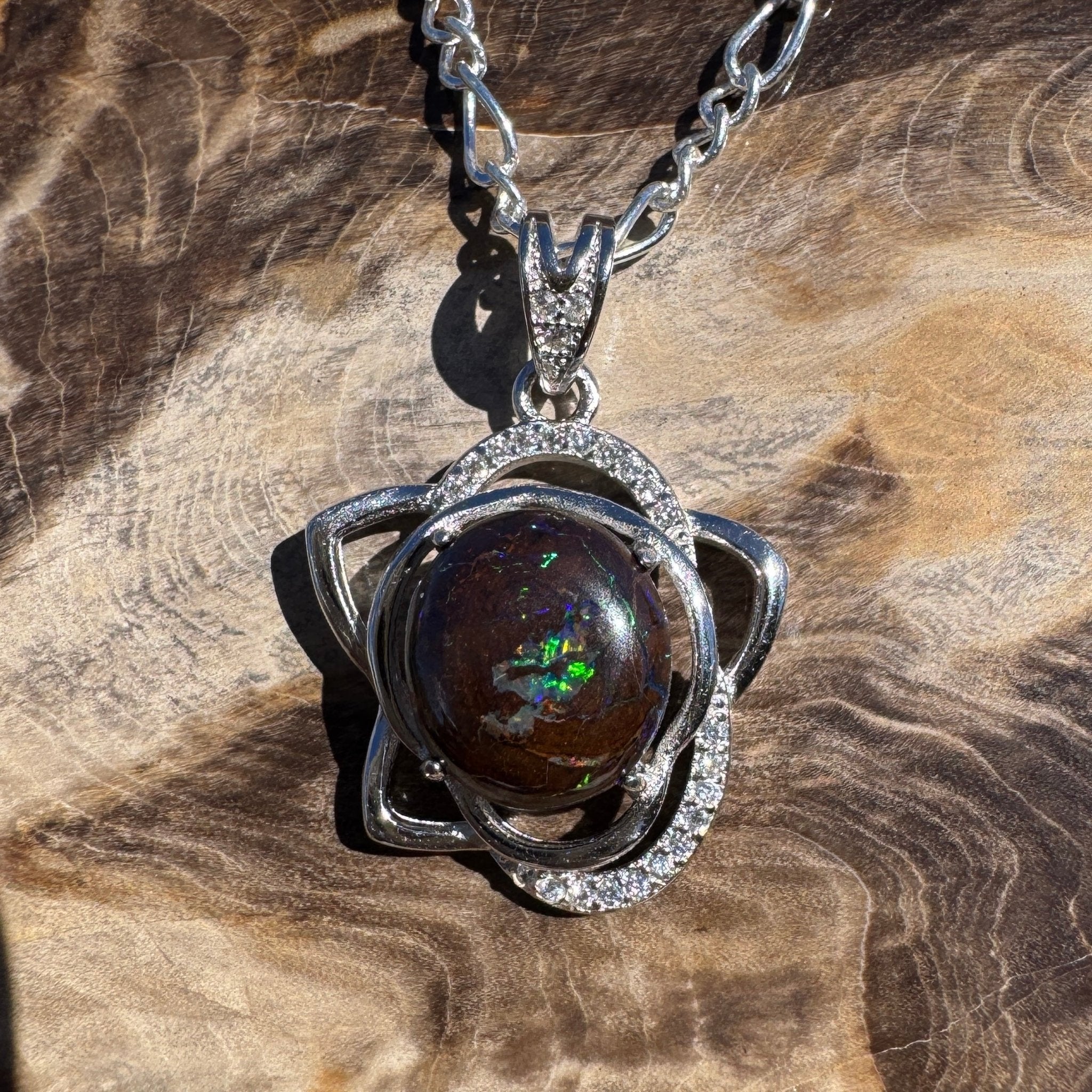 1.8ct Queensland Opal Pendant Necklace ~ 'Cape Otway Fire' | 925 Sterling Silver | Solid Australian Opal