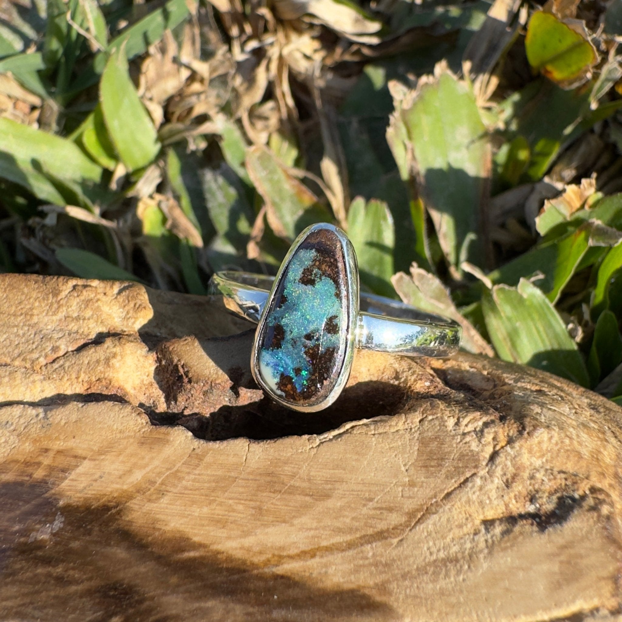 1.8ct Queensland Opal Ring ~ 'Cradle Mountain Fire' | 925 Sterling Silver | Solid Australian Opal