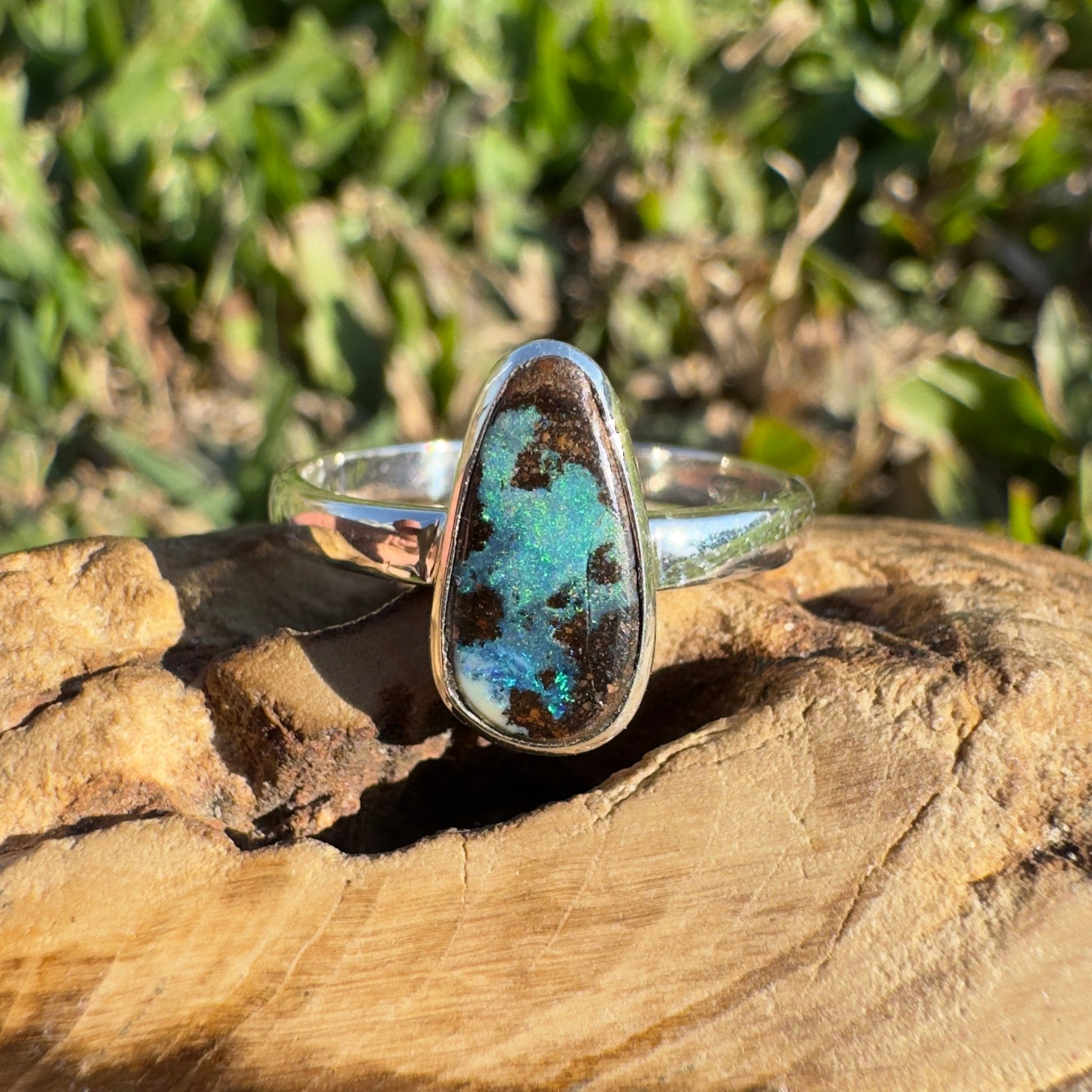 1.8ct Queensland Opal Ring ~ 'Cradle Mountain Fire' | 925 Sterling Silver | Solid Australian Opal