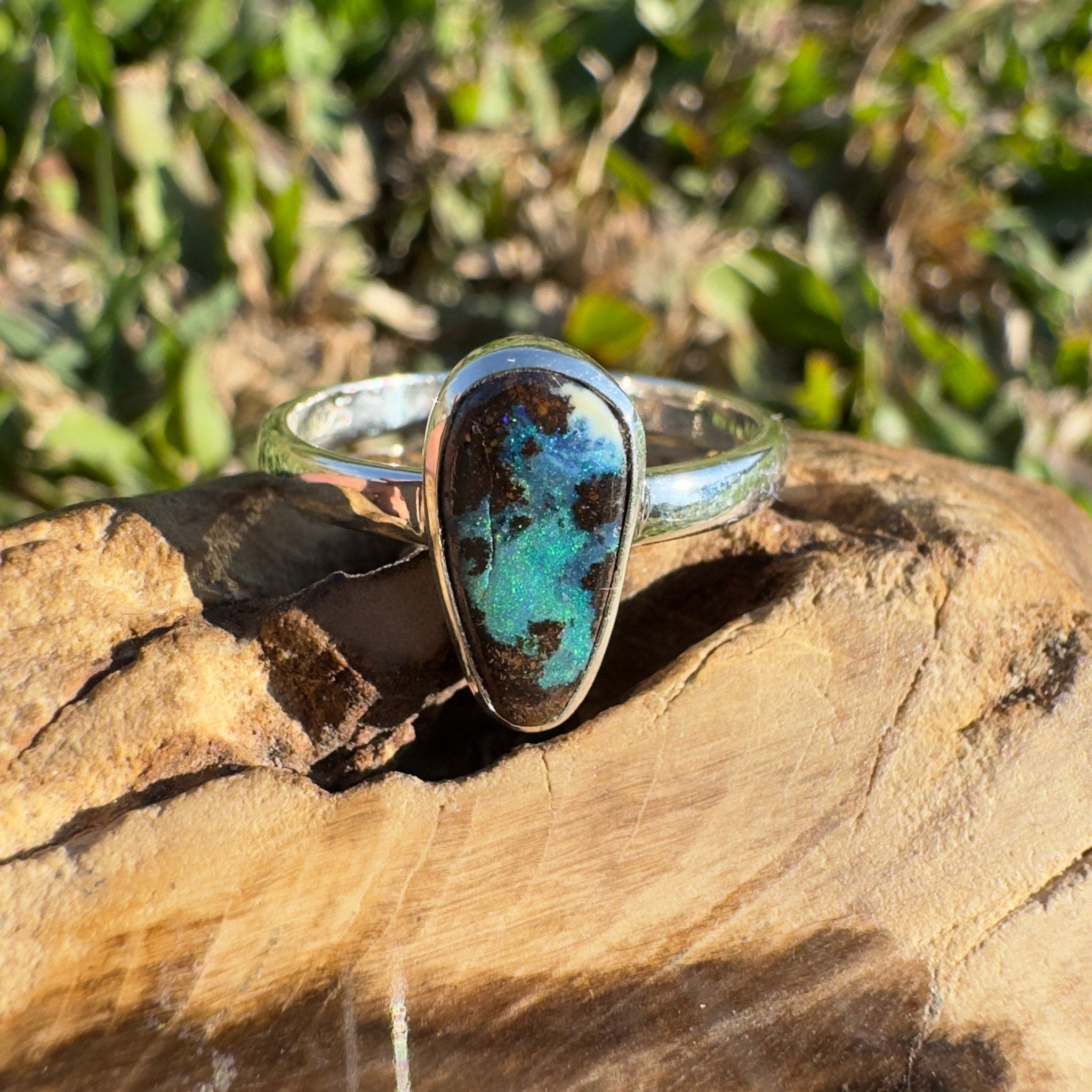1.8ct Queensland Opal Ring ~ 'Cradle Mountain Fire' | 925 Sterling Silver | Solid Australian Opal