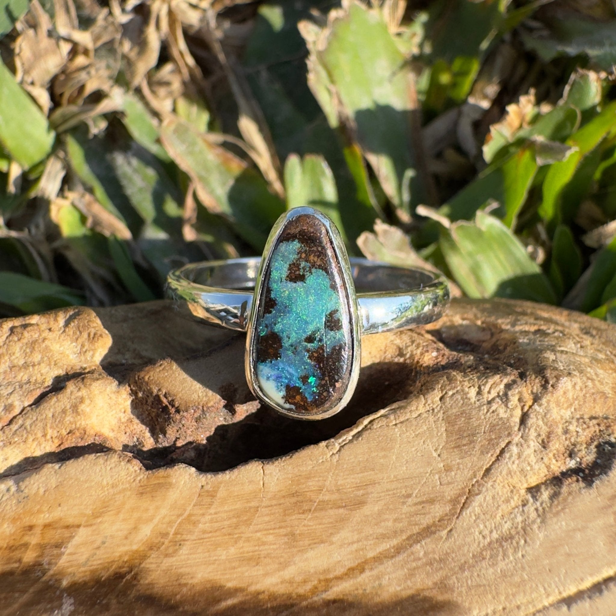 1.8ct Queensland Opal Ring ~ 'Cradle Mountain Fire' | 925 Sterling Silver | Solid Australian Opal