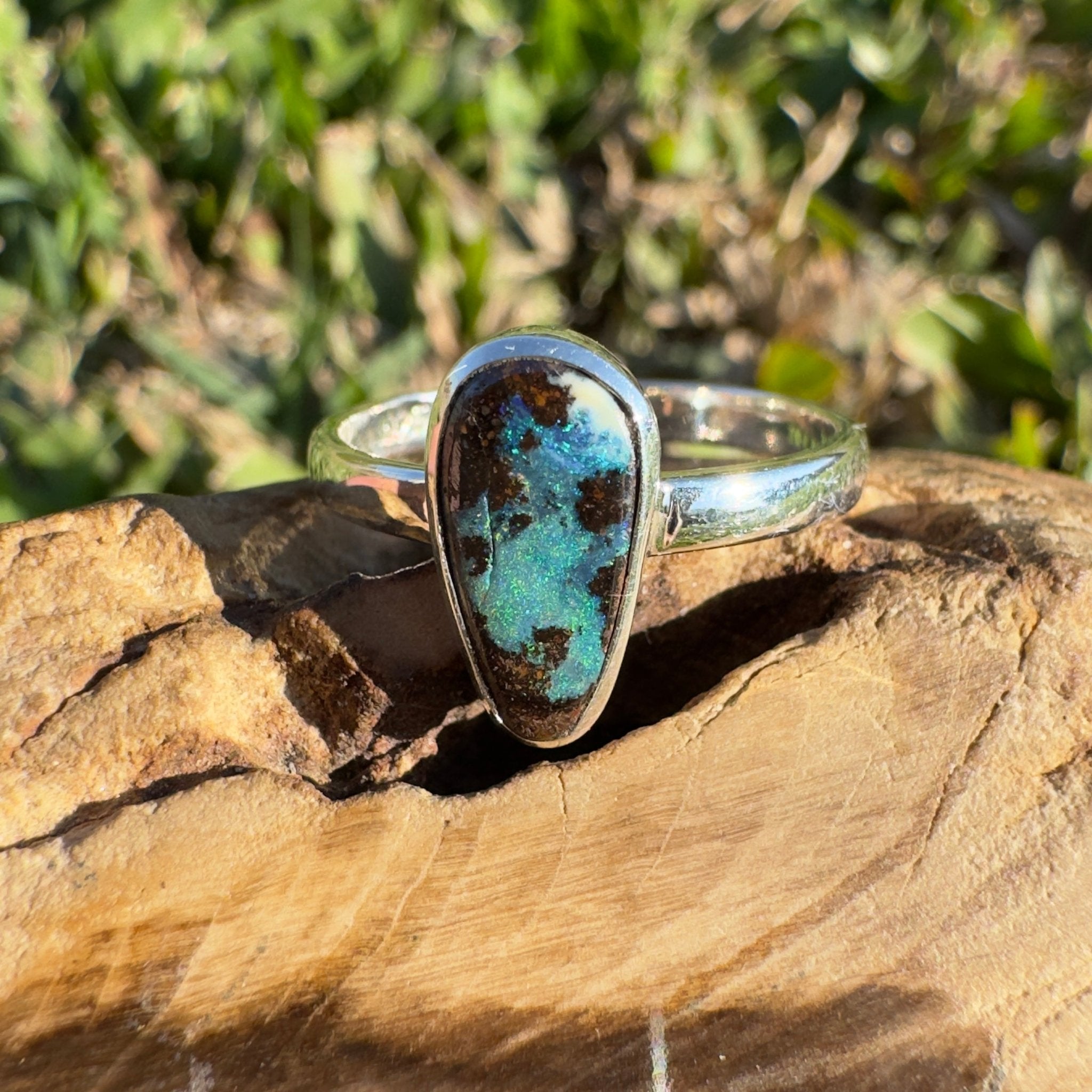 1.8ct Queensland Opal Ring ~ 'Cradle Mountain Fire' | 925 Sterling Silver | Solid Australian Opal