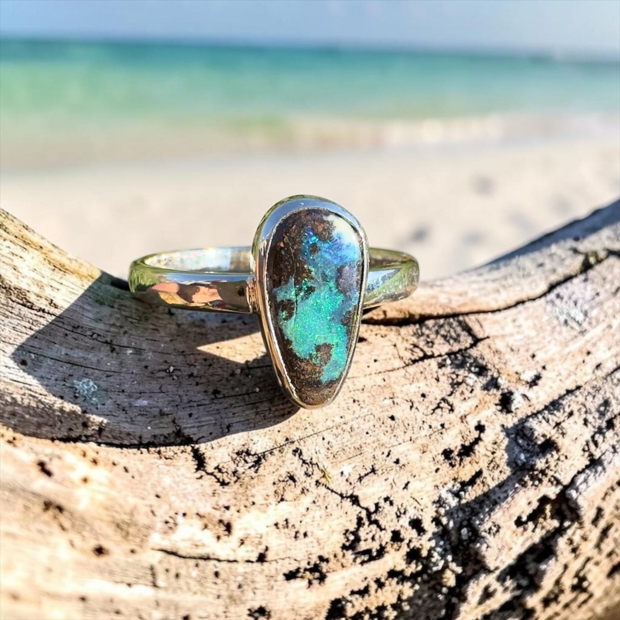 1.8ct Queensland Opal Ring ~ 'Cradle Mountain Fire' | 925 Sterling Silver | Solid Australian Opal