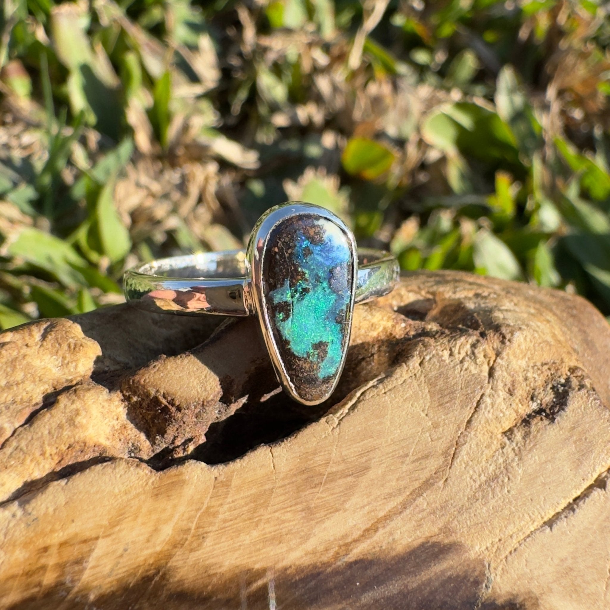 1.8ct Queensland Opal Ring ~ 'Cradle Mountain Fire' | 925 Sterling Silver | Solid Australian Opal