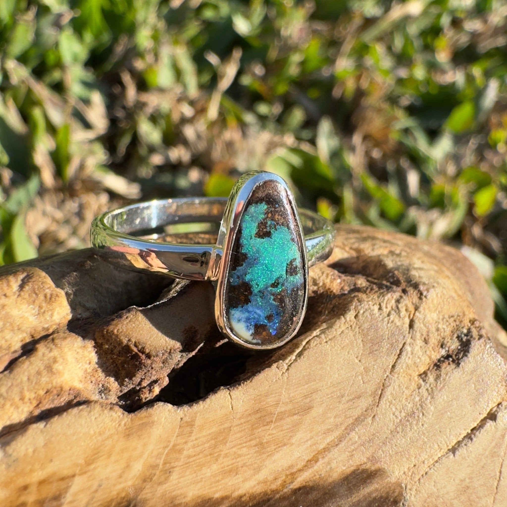 1.8ct Queensland Opal Ring ~ 'Cradle Mountain Fire' | 925 Sterling Silver | Solid Australian Opal