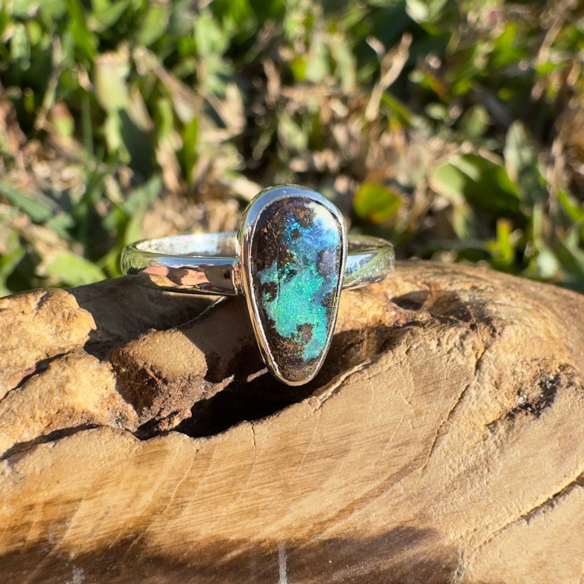 1.8ct Queensland Opal Ring ~ 'Cradle Mountain Fire' | 925 Sterling Silver | Solid Australian Opal