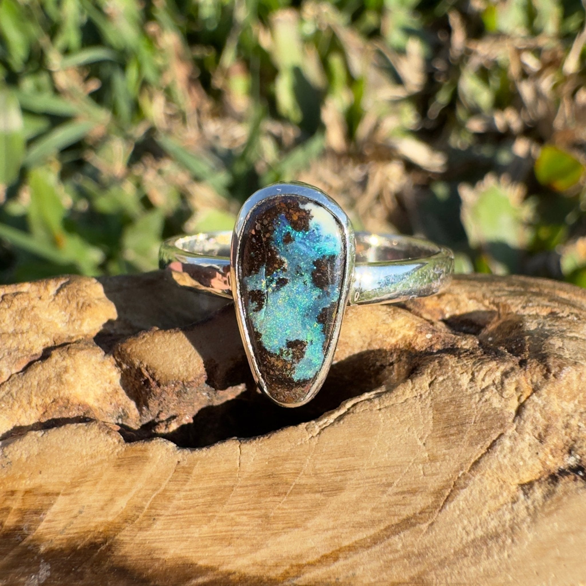 1.8ct Queensland Opal Ring ~ 'Cradle Mountain Fire' | 925 Sterling Silver | Solid Australian Opal