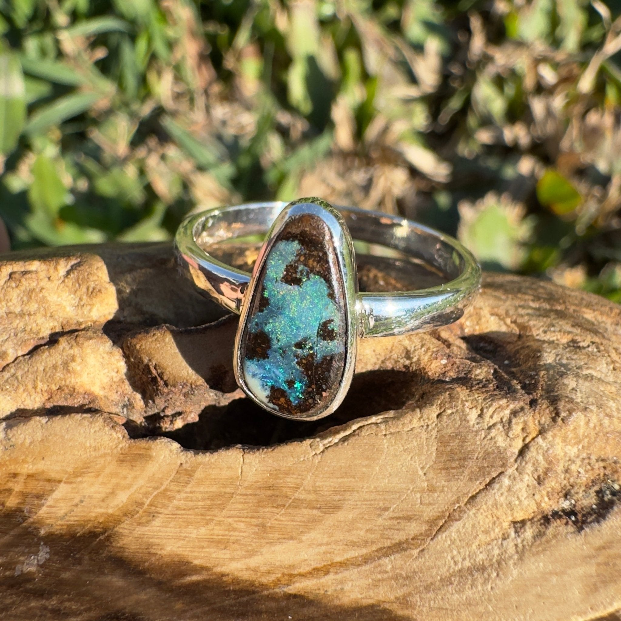 1.8ct Queensland Opal Ring ~ 'Cradle Mountain Fire' | 925 Sterling Silver | Solid Australian Opal