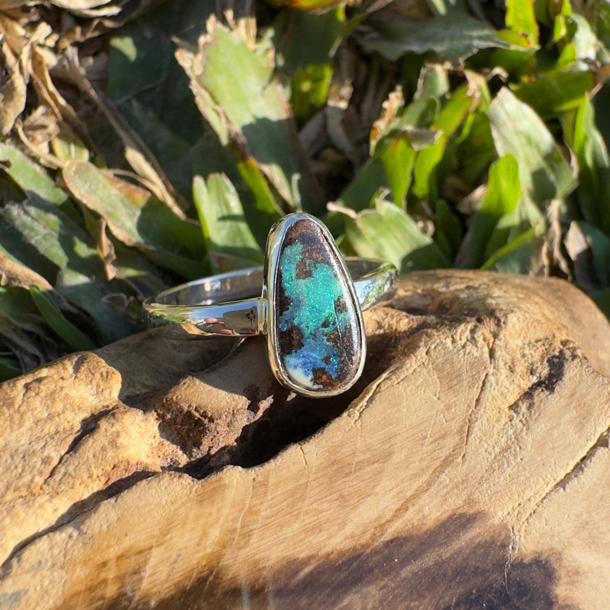 1.8ct Queensland Opal Ring ~ 'Cradle Mountain Fire' | 925 Sterling Silver | Solid Australian Opal