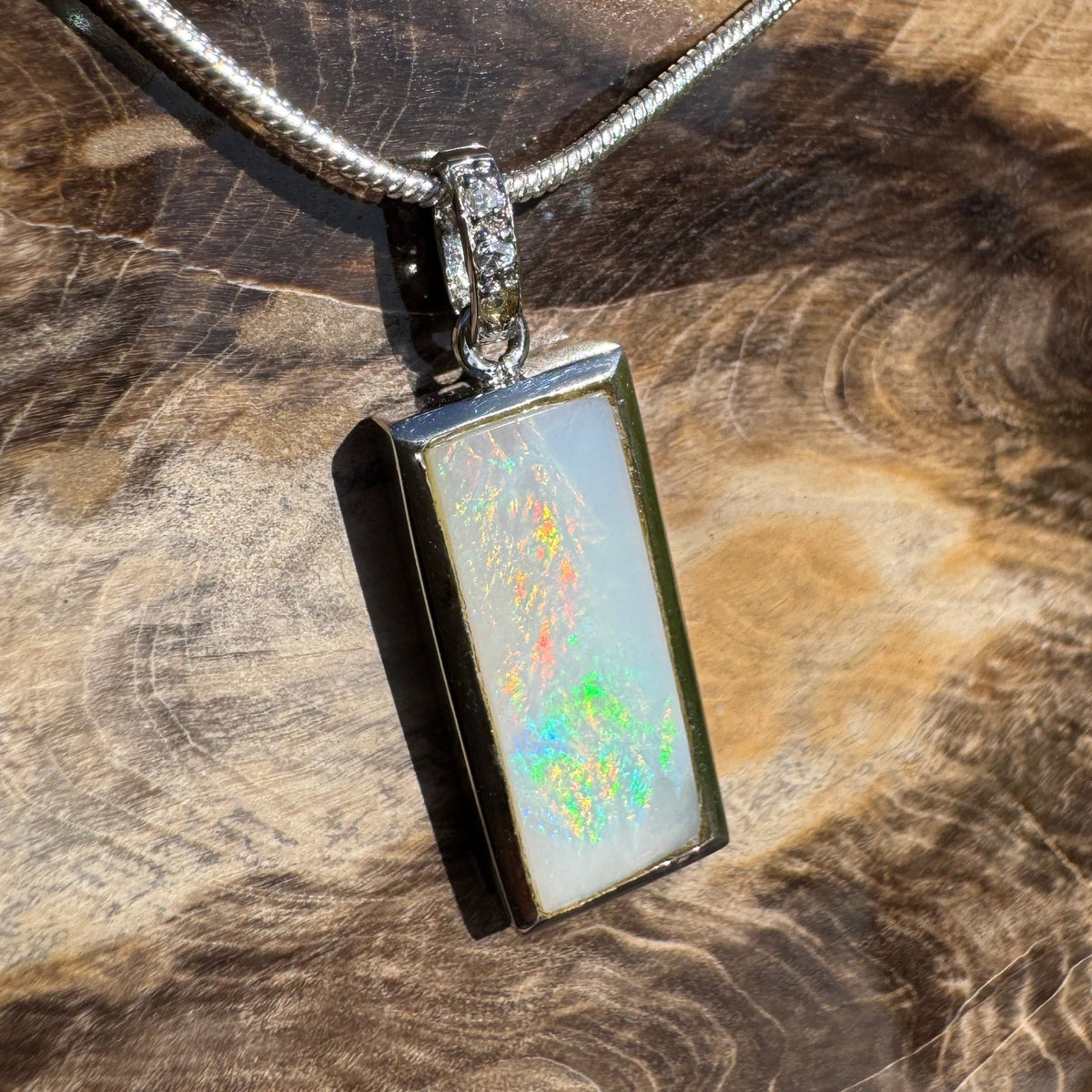 1.95ct Coober Pedy Opal Pendant Necklace ~ 'Boulia Blaze' | 925 Sterling Silver | Solid Australian Opal