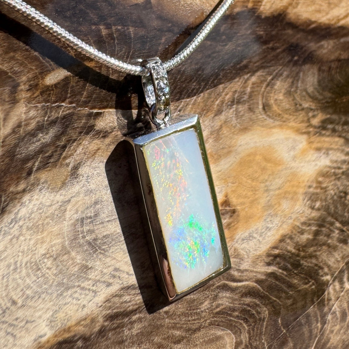 1.95ct Coober Pedy Opal Pendant Necklace ~ 'Boulia Blaze' | 925 Sterling Silver | Solid Australian Opal