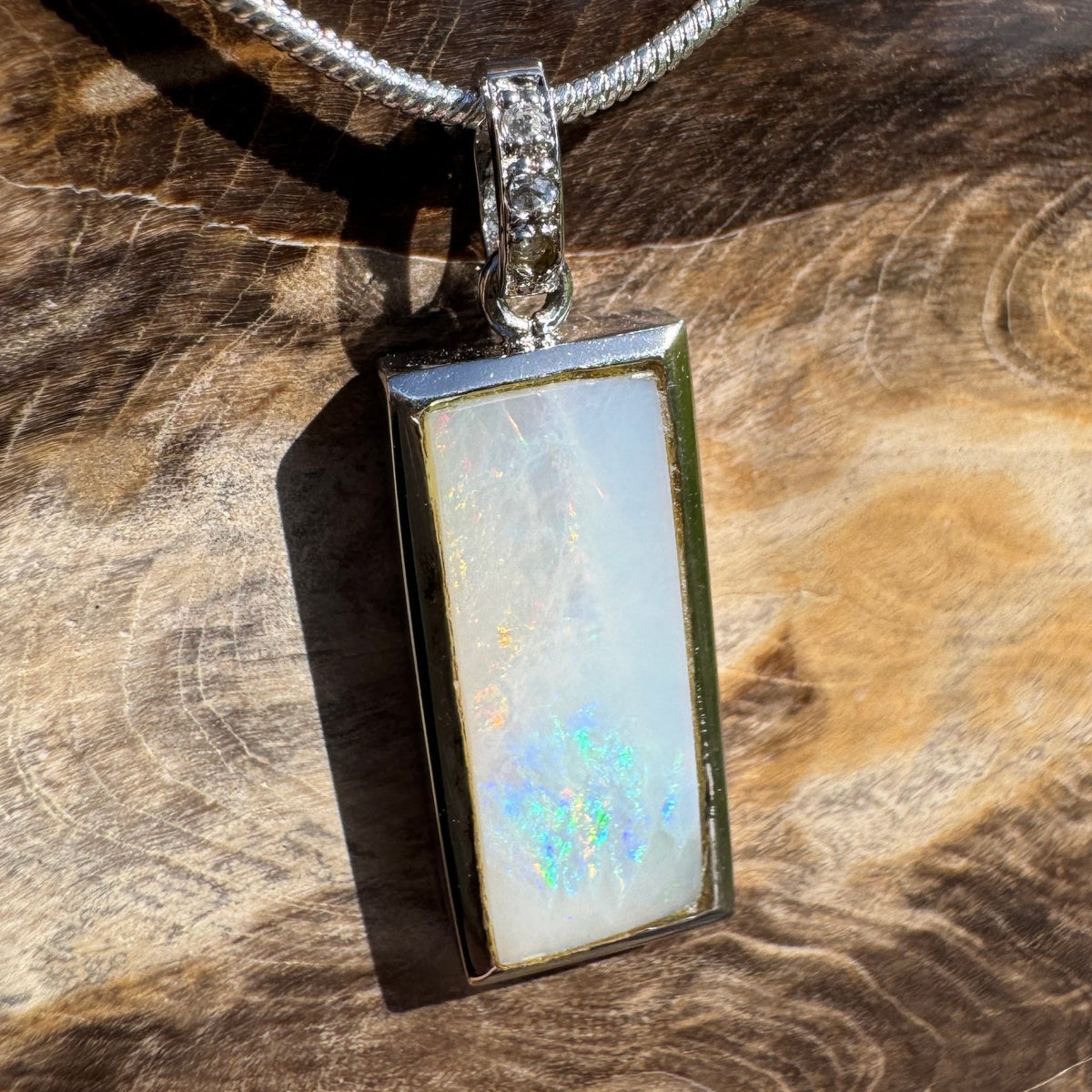 1.95ct Coober Pedy Opal Pendant Necklace ~ 'Boulia Blaze' | 925 Sterling Silver | Solid Australian Opal