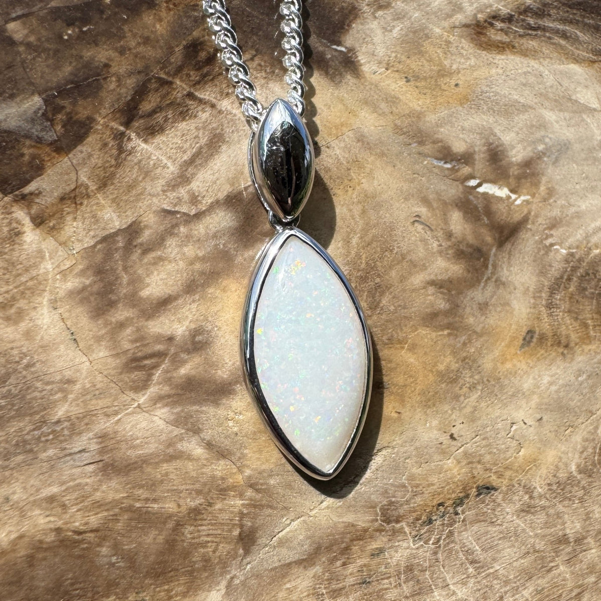 1.9ct Coober Pedy Opal Pendant Necklace ~ 'Penola Flicker' | 925 Sterling Silver | Solid Australian Opal
