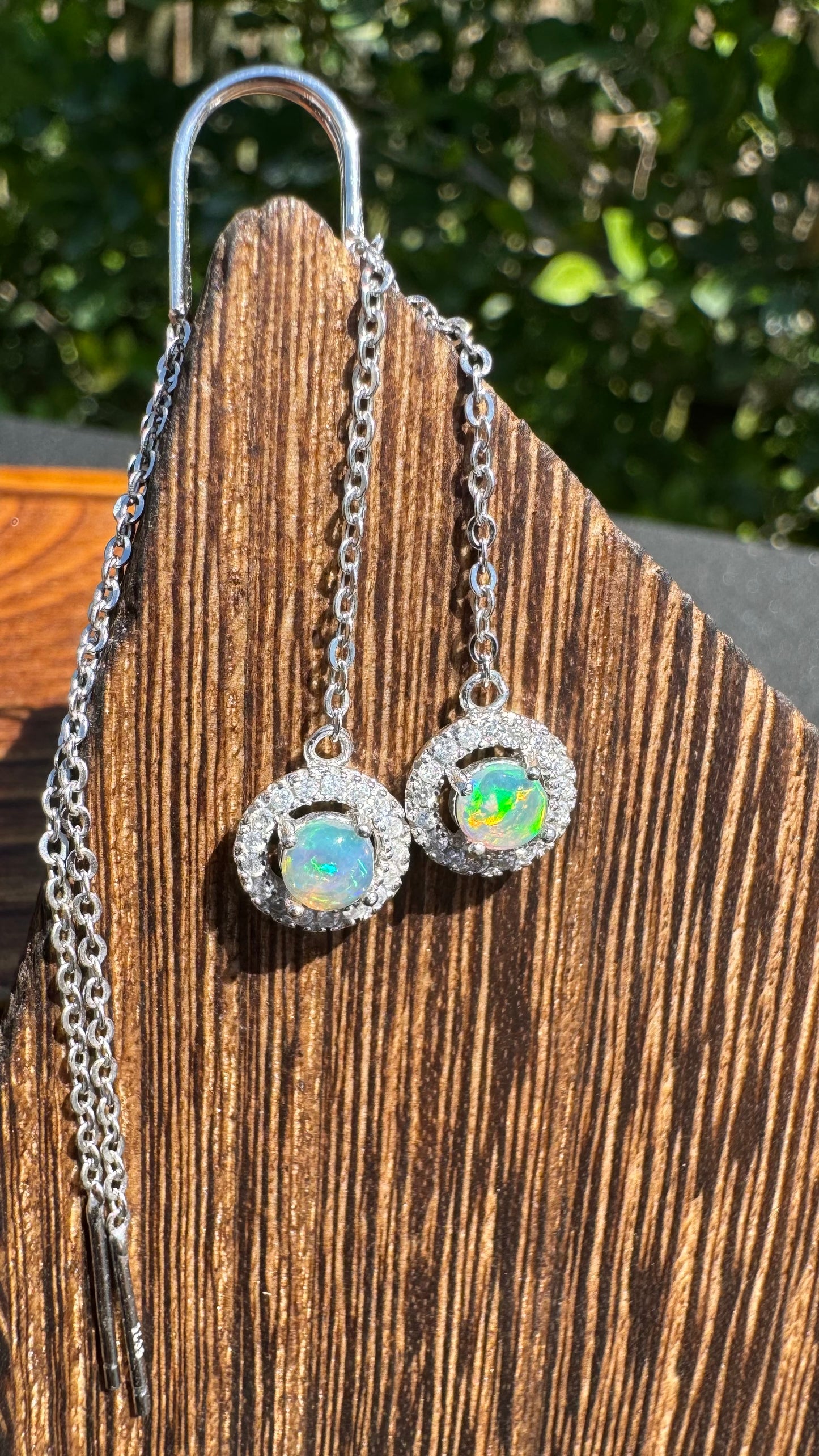 'Whitsunday Sparkle' ~ Handcrafted 0.7ct Solid Lightning Ridge Opal and Cubic Zirconia Earrings - Iona Opal Australia