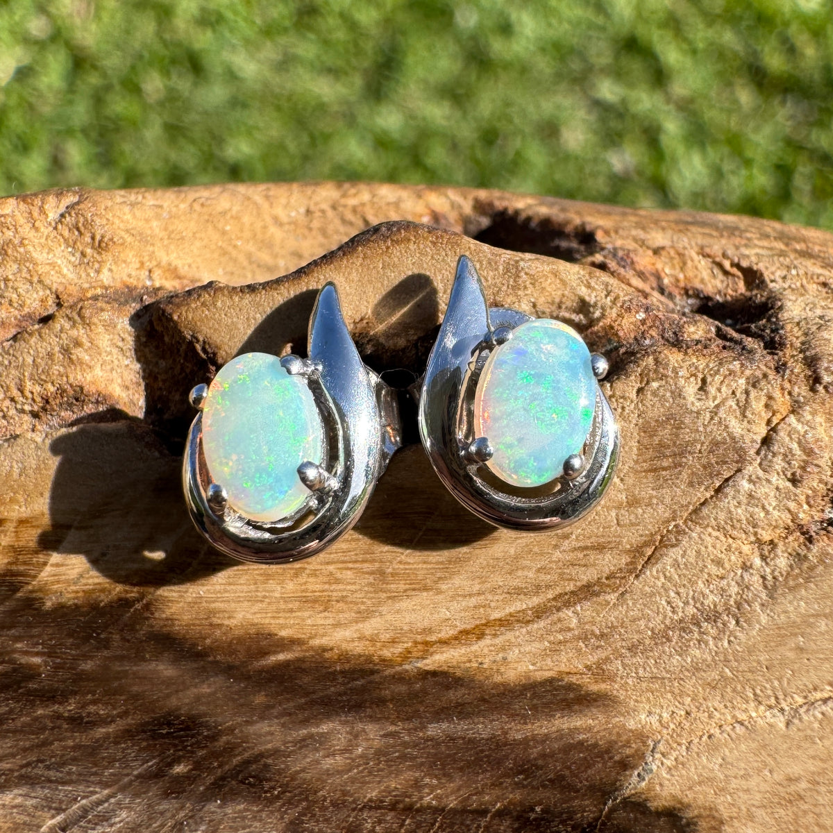 1ct Coober Pedy Opal Stud Earrings ~ 'Tidbinbilla Twin Light' | 925 Sterling Silver | Solid Australian Opal