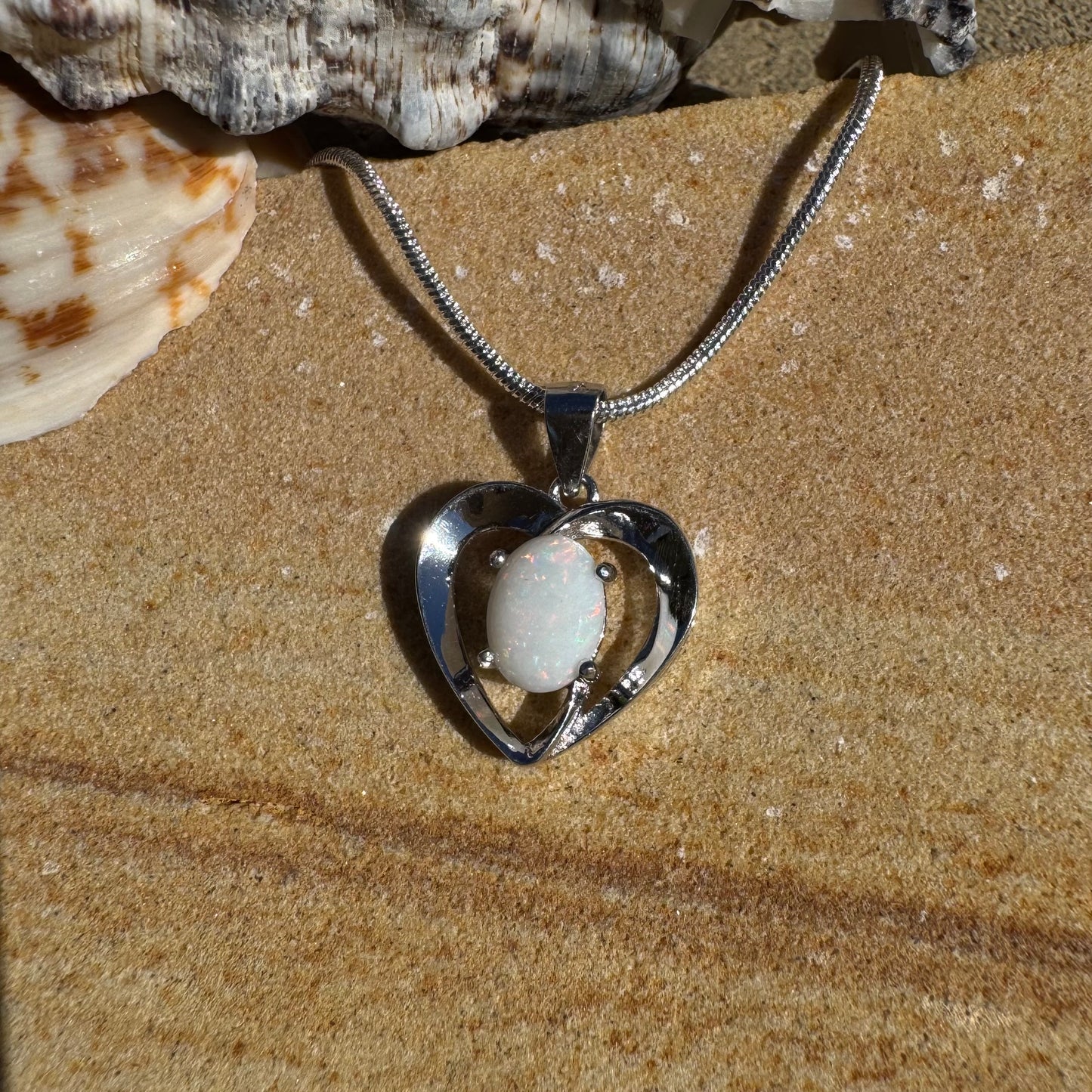 'Opal Love' ~ Handcrafted 0.9ct Solid Coober Pedy Opal Sterling Silver Pendant Necklace