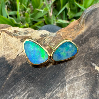 14ct Solid Gold Queensland Boulder Opal Earrings