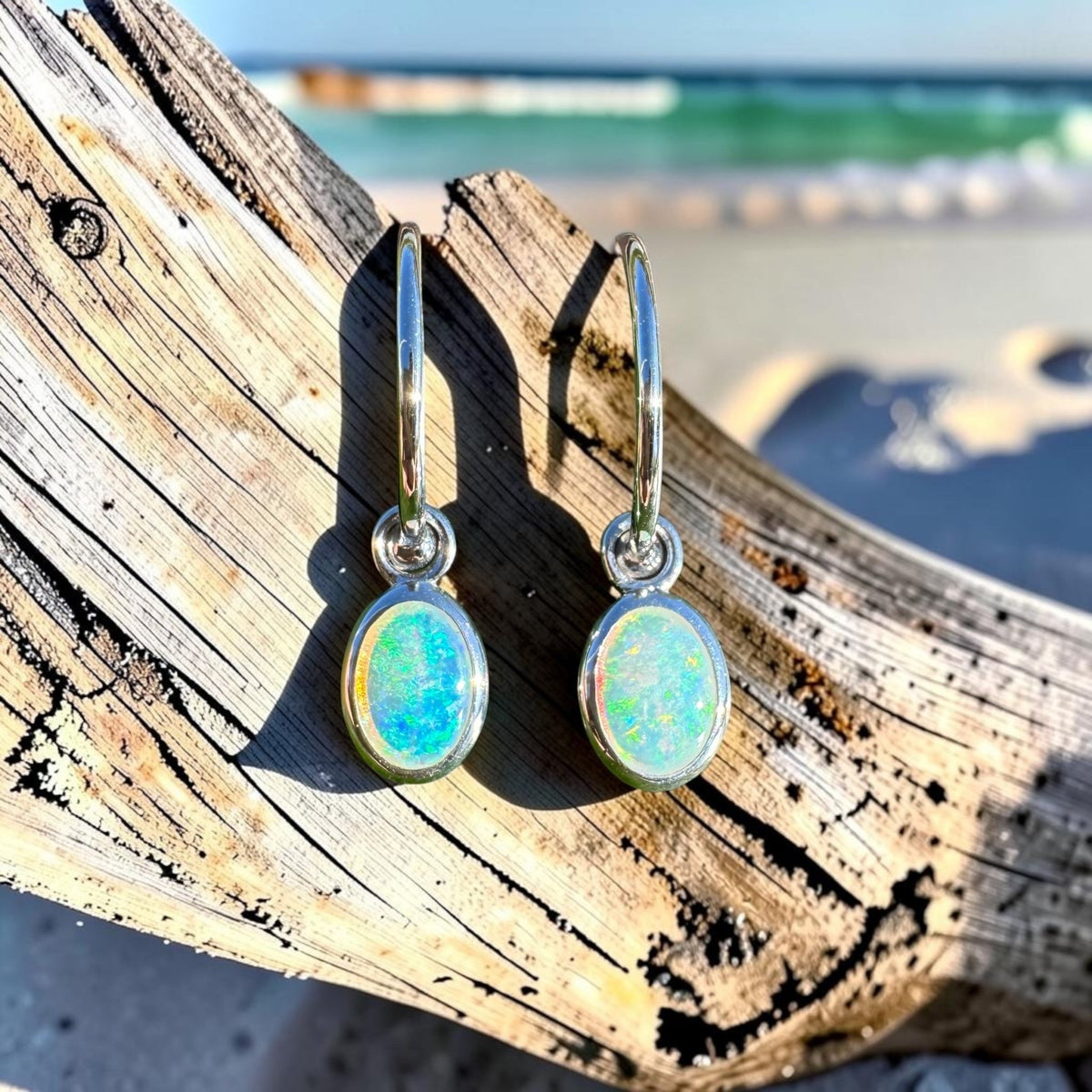 1ct Coober Pedy Crystal Opal Earrings ~ 'Tamar Loop Blues' | 925 Sterling Silver | Solid Australian Opal