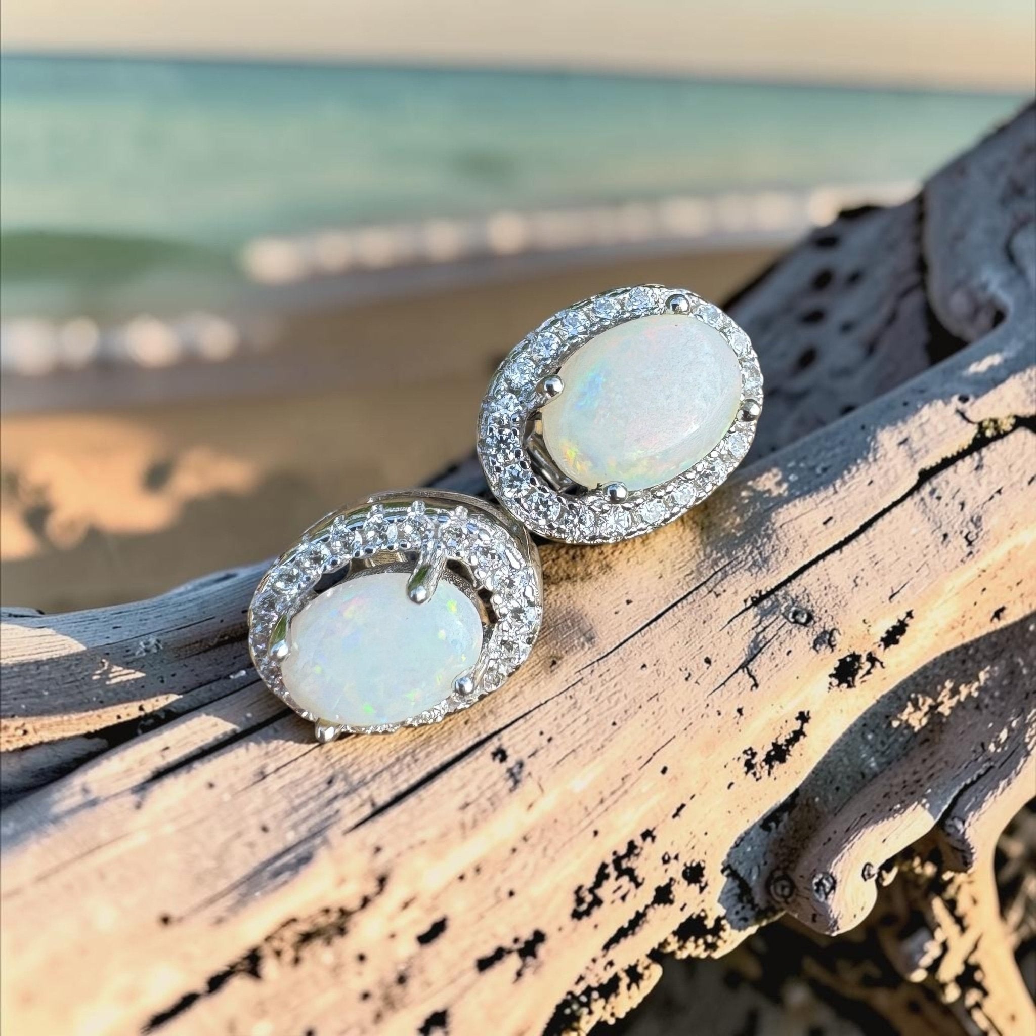 1ct Coober Pedy Opal Earrings ~ 'Atherton Mist' | 925 Sterling Silver | Solid Australian Opal