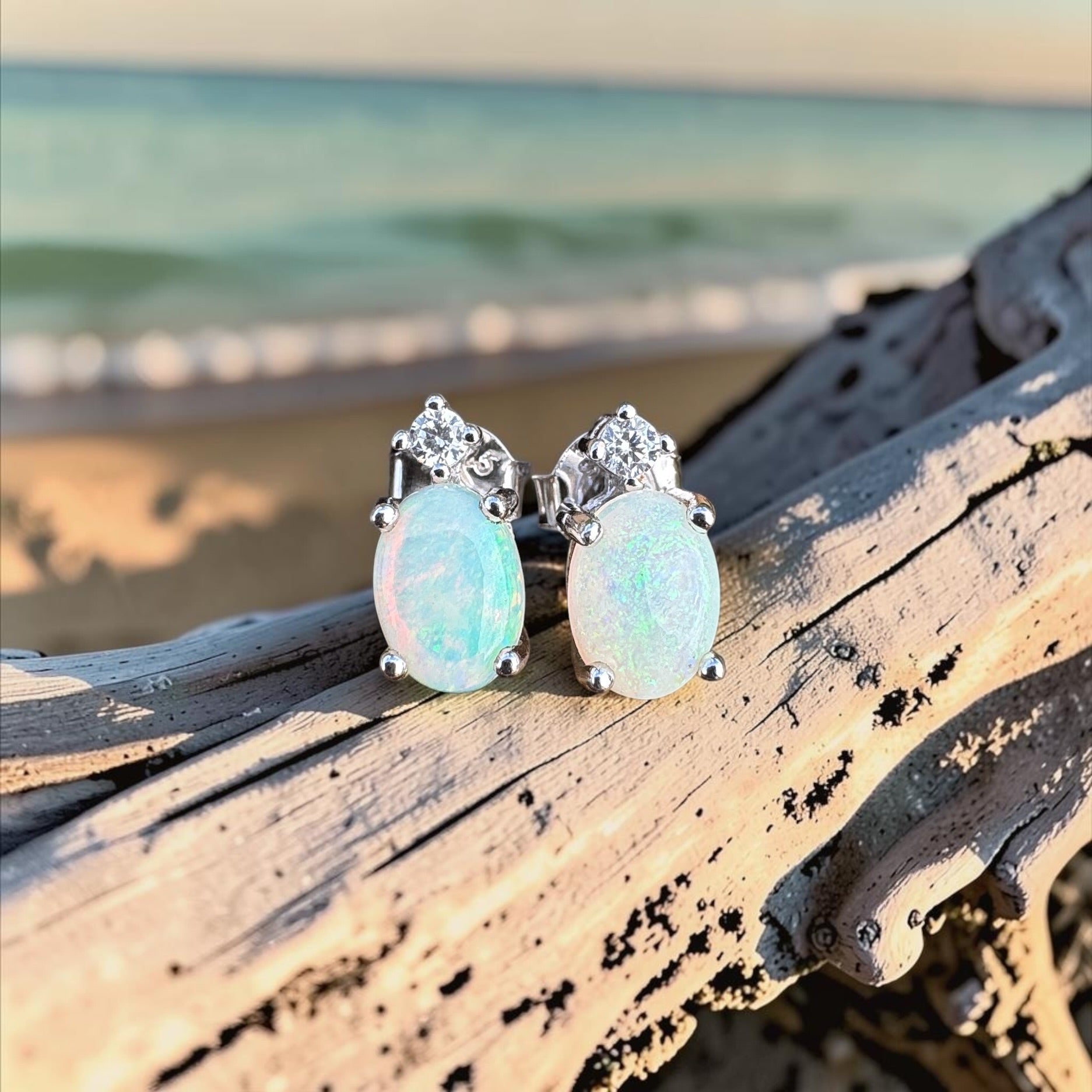 1ct Coober Pedy Opal Earrings ~ 'Billabong Blush' | 925 Sterling Silver | Solid Australian Opal