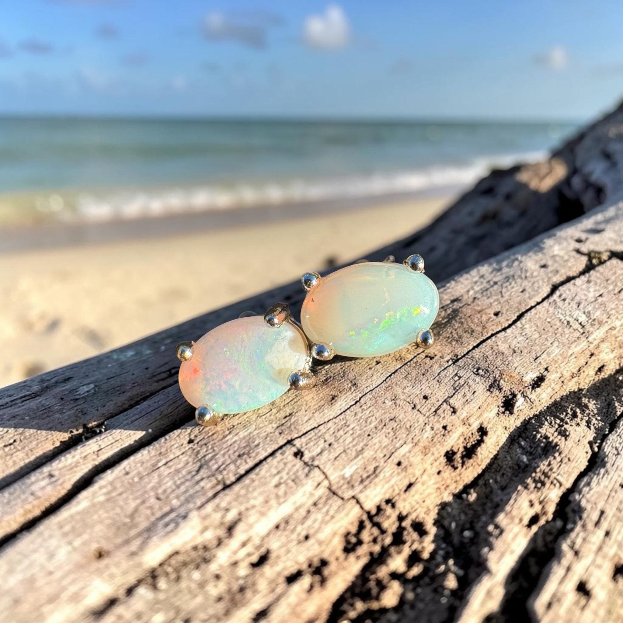 1ct Coober Pedy Opal Earrings ~ 'Port Willunga Prism' | 925 Sterling Silver | Solid Australian Opal
