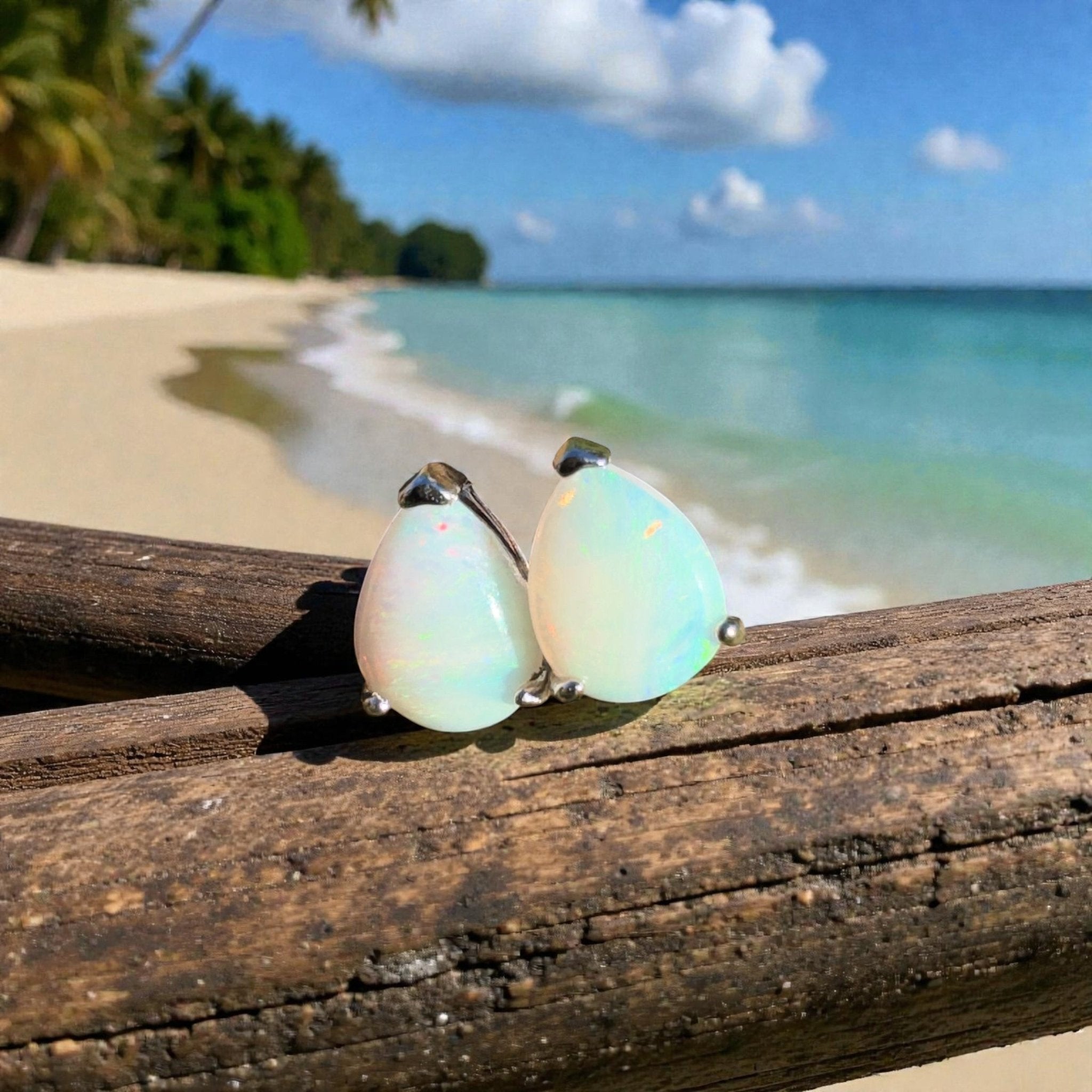 1ct Coober Pedy Opal Earrings ~ 'Turquoise Bay Twinkle' | 925 Sterling Silver | Solid Australian Opal