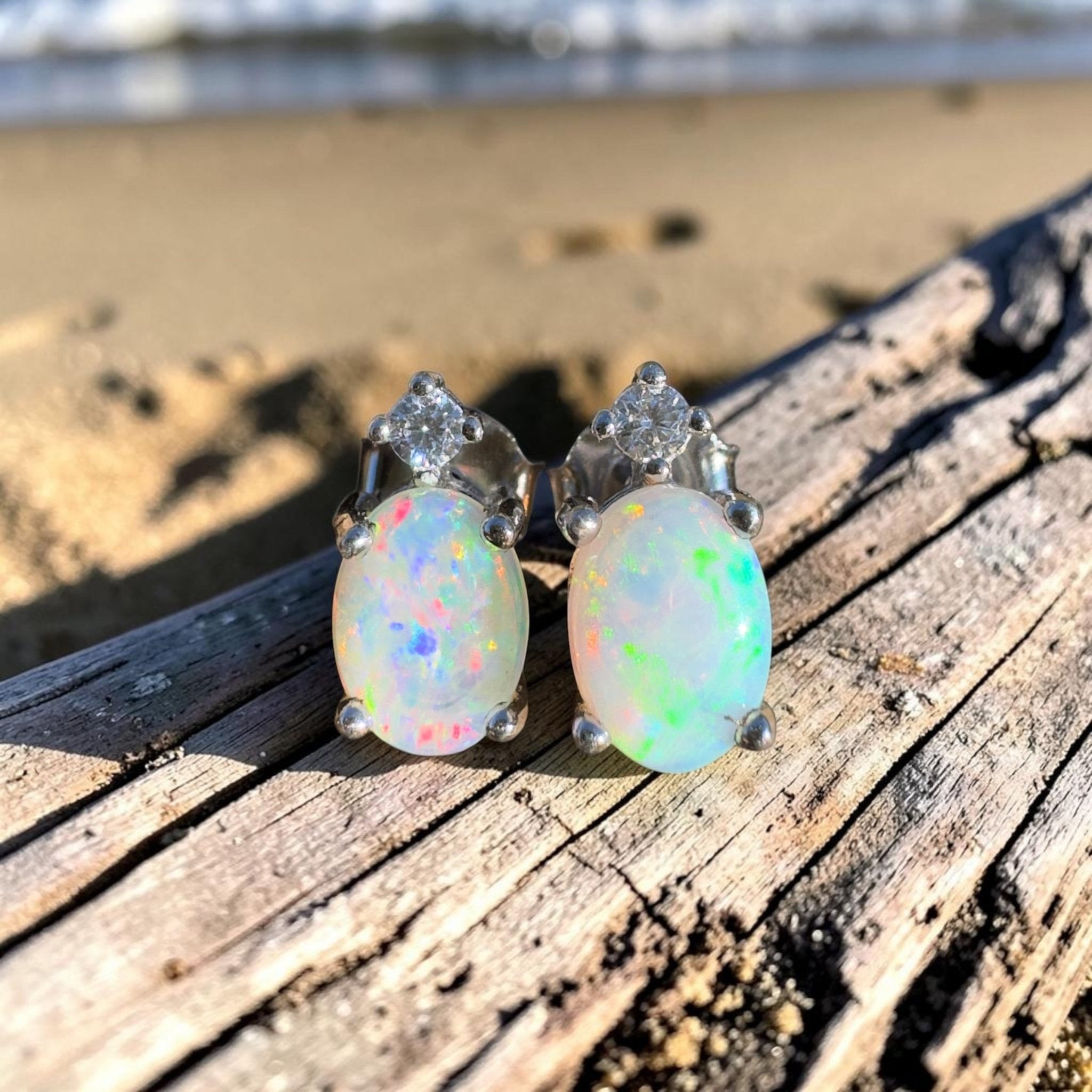 1ct Coober Pedy Opal Earrings ~ 'Wineglass Bay Wonder' | 925 Sterling Silver | Solid Australian Opal
