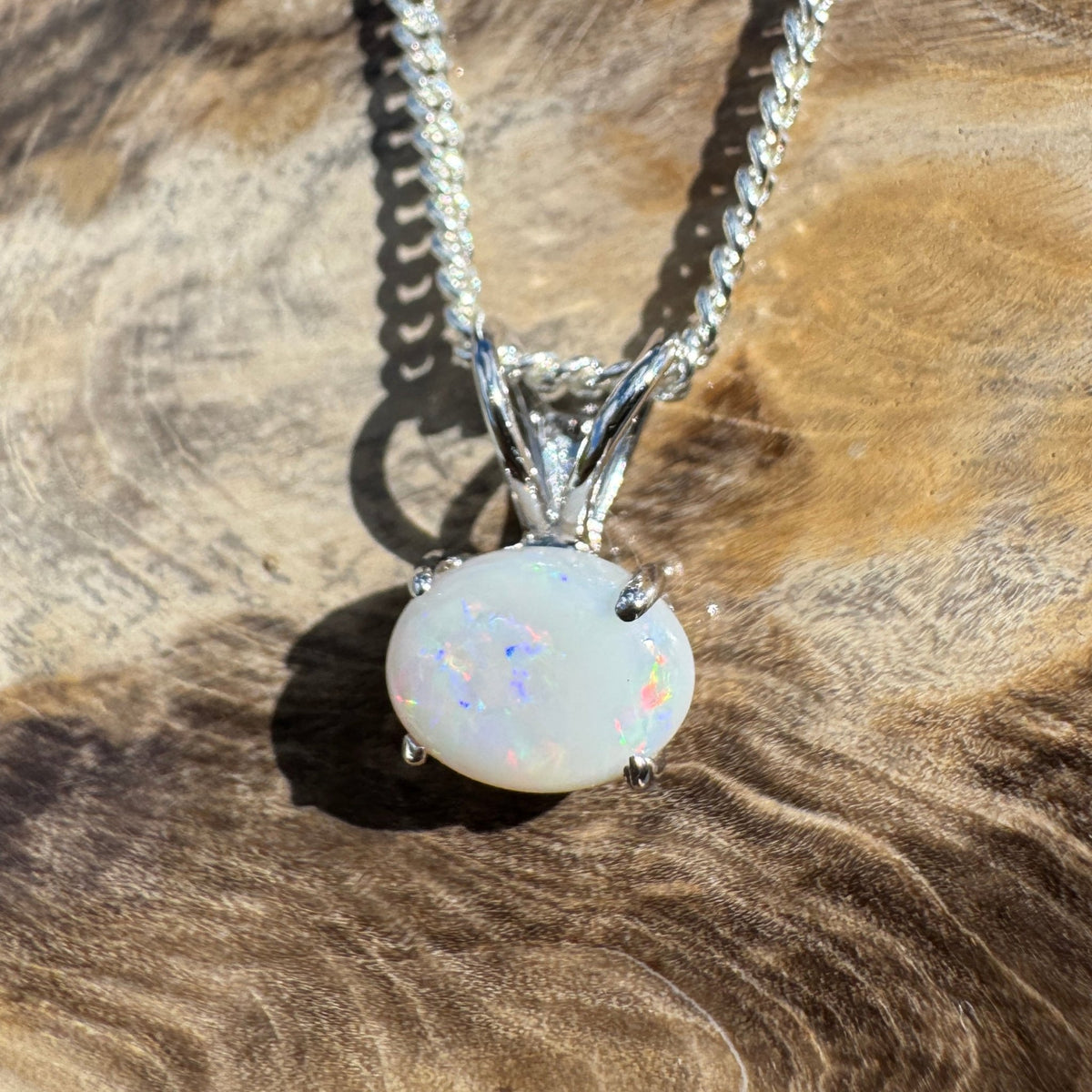 1ct Coober Pedy Opal Pendant Necklace ~ 'Dove Lake Mirror' | 925 Sterling Silver | Solid Australian Opal