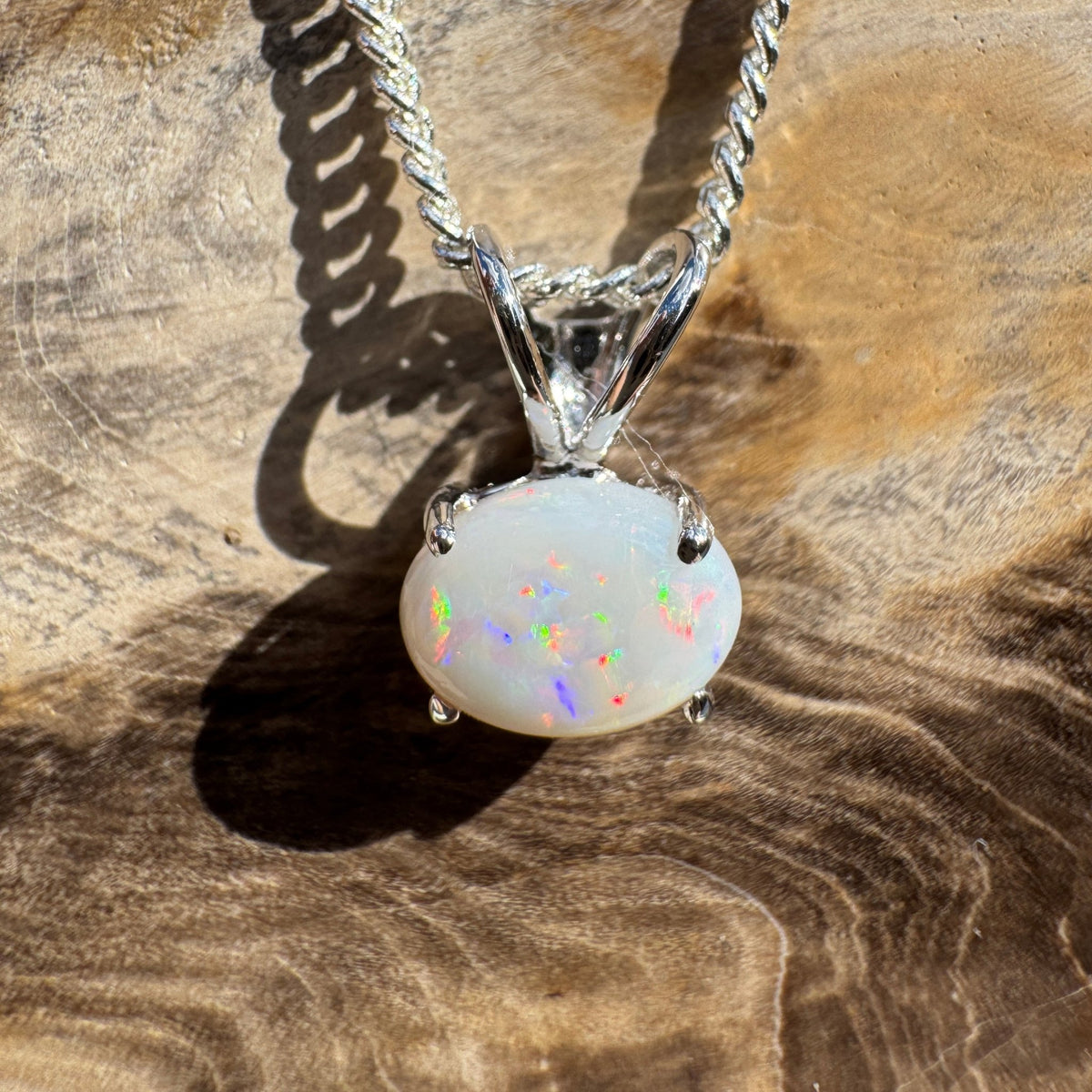 1ct Coober Pedy Opal Pendant Necklace ~ 'Dove Lake Mirror' | 925 Sterling Silver | Solid Australian Opal