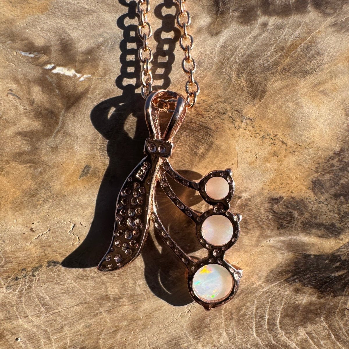 1ct Coober Pedy Opal Pendant Necklace ~ 'Metung Light' | Rose Gold Coated 925 Sterling Silver | Solid Australian Opal
